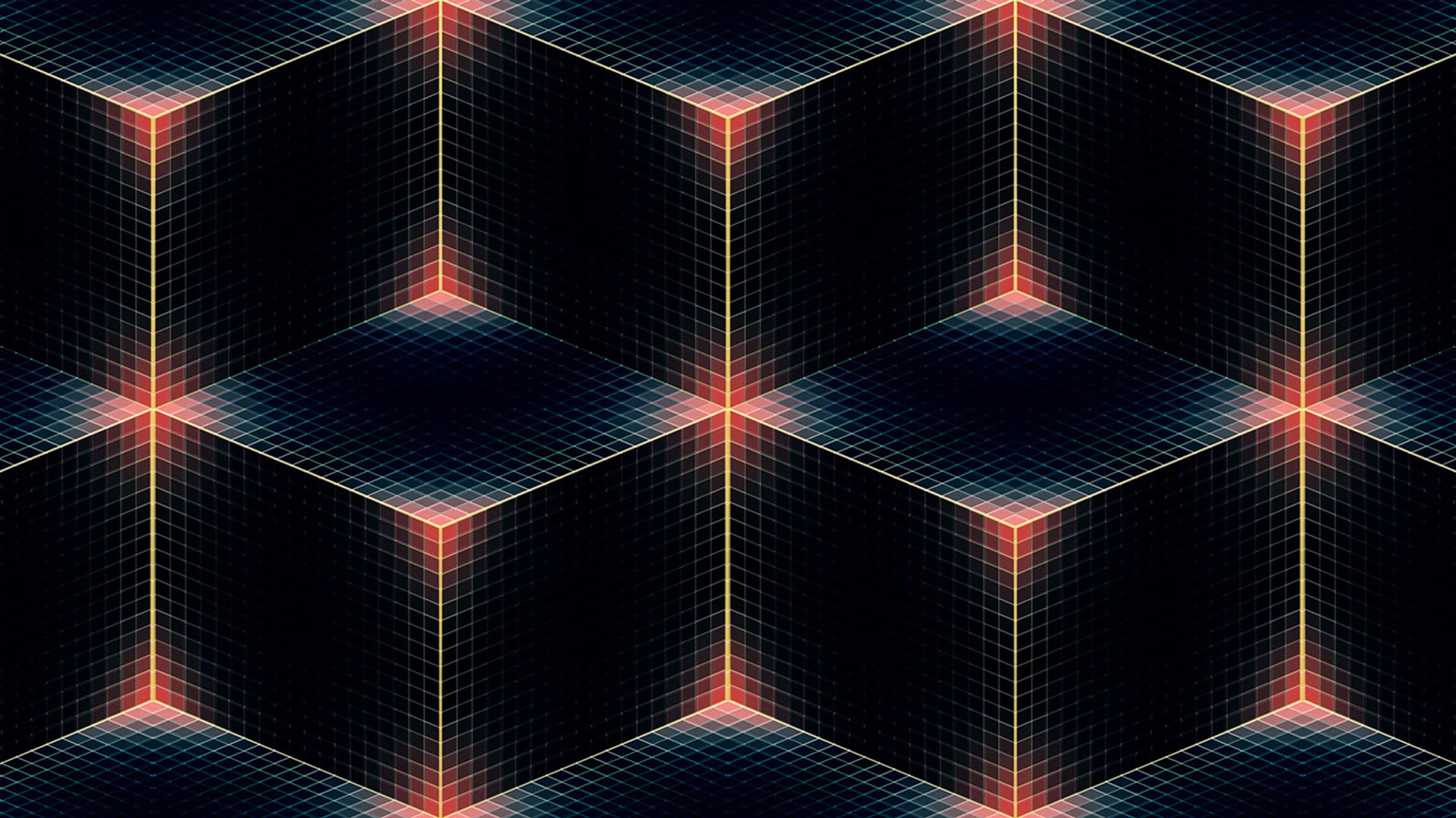 technology, red, light - natural phenomenon, abstract, lens flare, multi colored, backgrounds, cube, architecture, indoors, shape, design, 3d, triangle shape, HD Wallpaper