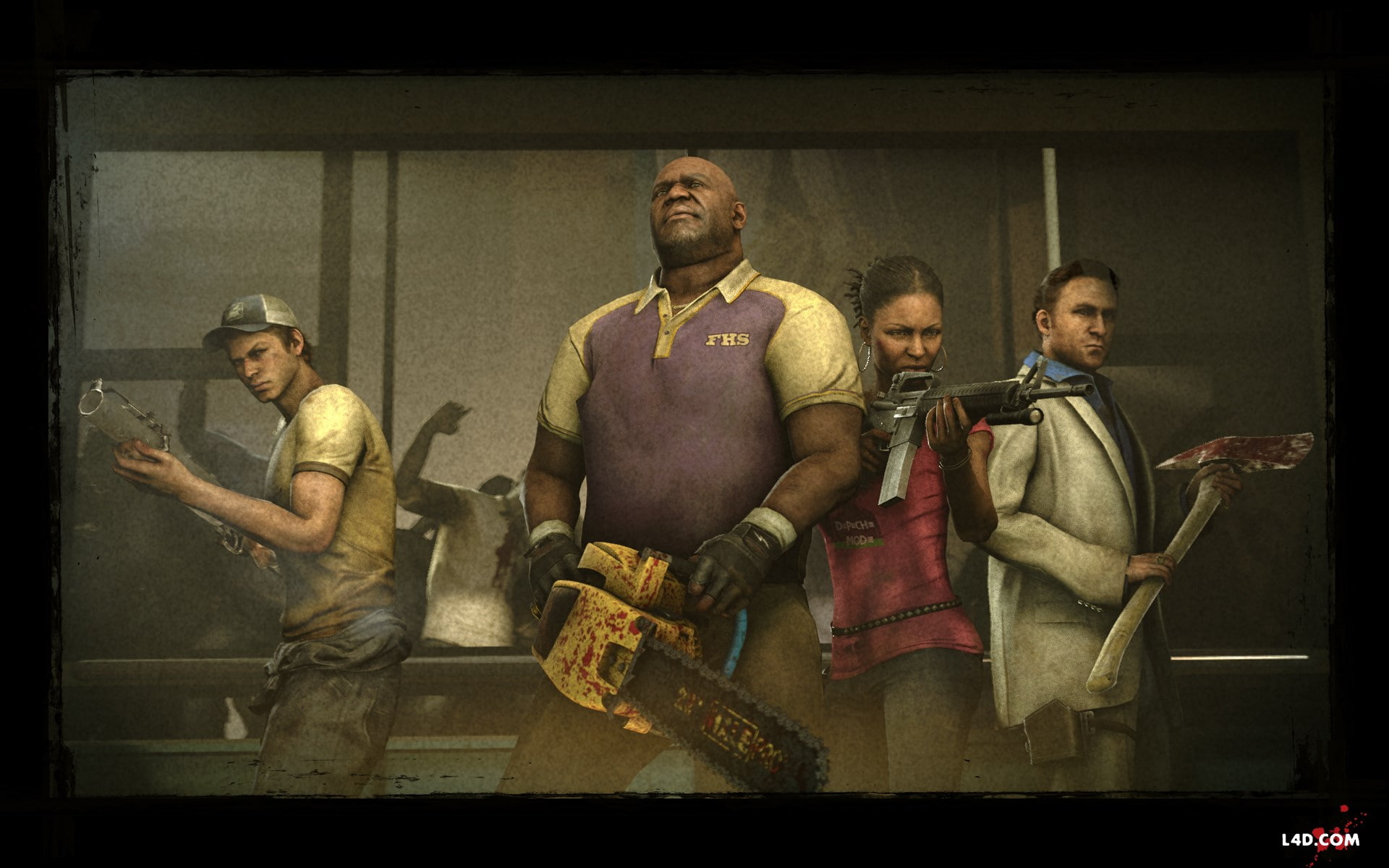 looking at camera, front view, 1080P, people, lifestyles, standing, architecture, indoors, left 4 dead 2, war, mid adult men, men, punishment, sitting, HD Wallpaper
