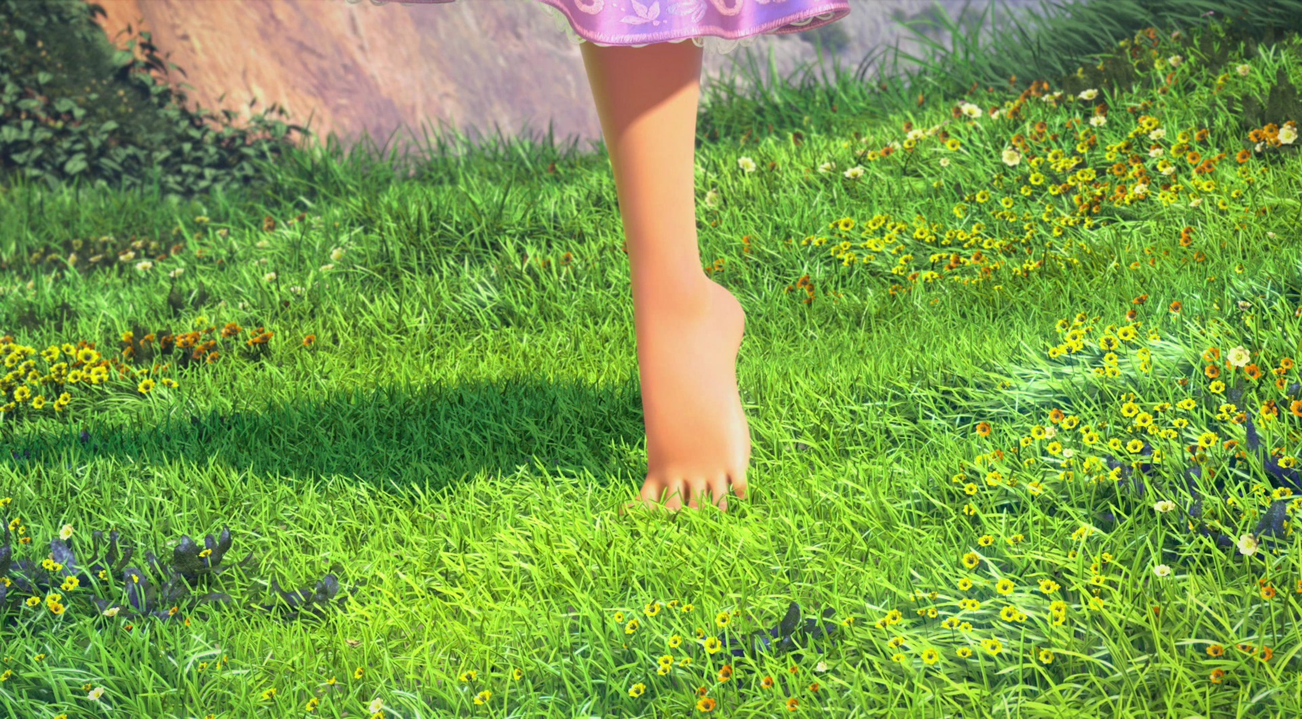 Tangled, grass, Cartoons, human body part, human foot, outdoors, low section, women, 2K, real people, green color, body part, human limb, Foot, human leg, HD Wallpaper