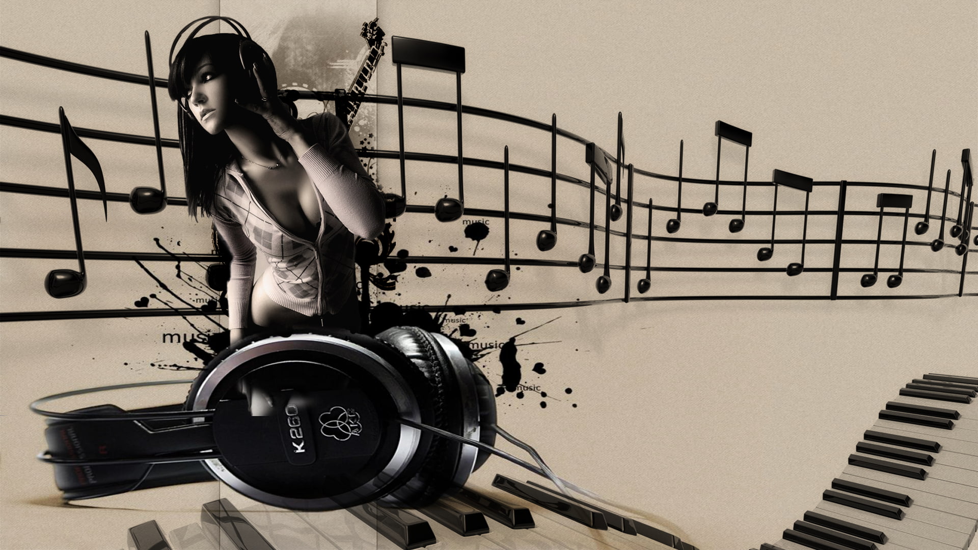 1080P, side view, adult, one person, musical notes, nature, real people, young adult, leisure activity, women, sitting, day, mode of transportation, headphones, HD Wallpaper
