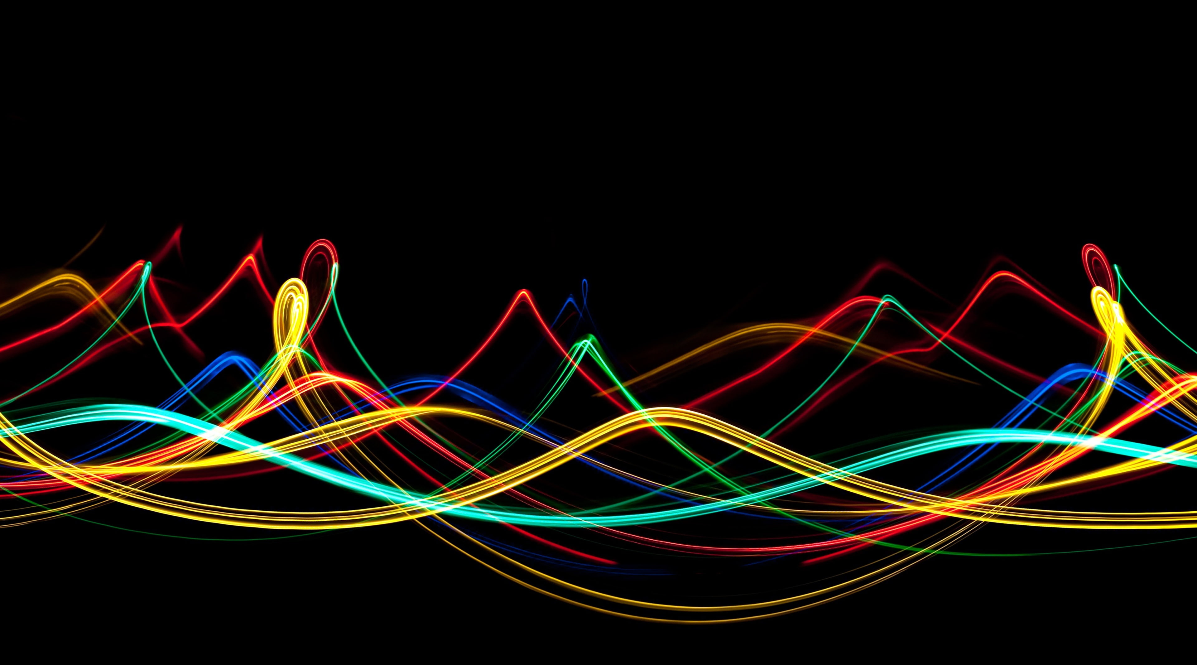 light - natural phenomenon, no people, multi colored, complexity, copy space, abstract, big data, 4K, soundwave, Black, technology, waves, light trail, HD Wallpaper