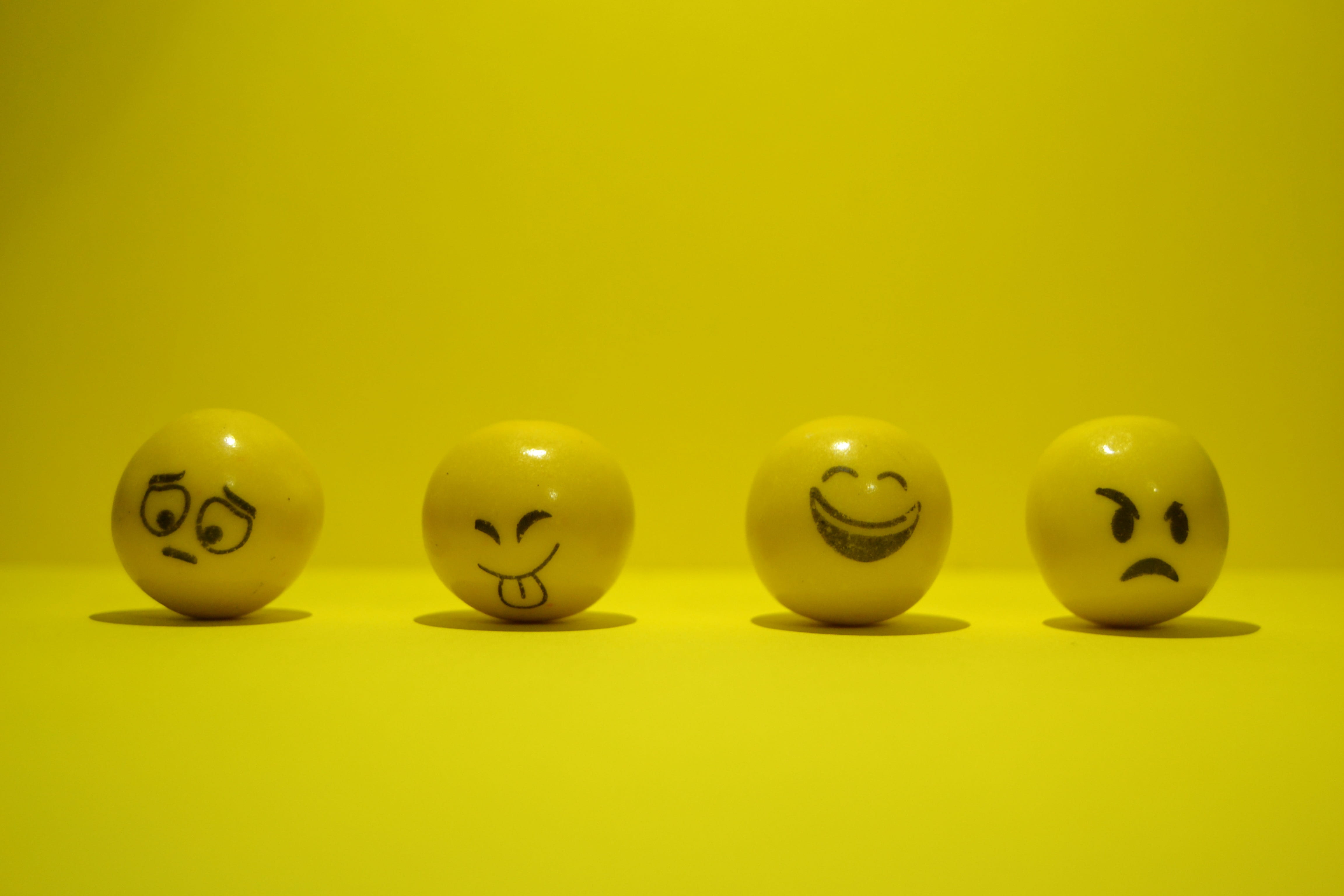 copy space, sadness, nice, happy, studio shot, laughter, smiling, egg, smile, joy, yellow, indoors, shiny, group, decors, food and drink, three objects, HD Wallpaper