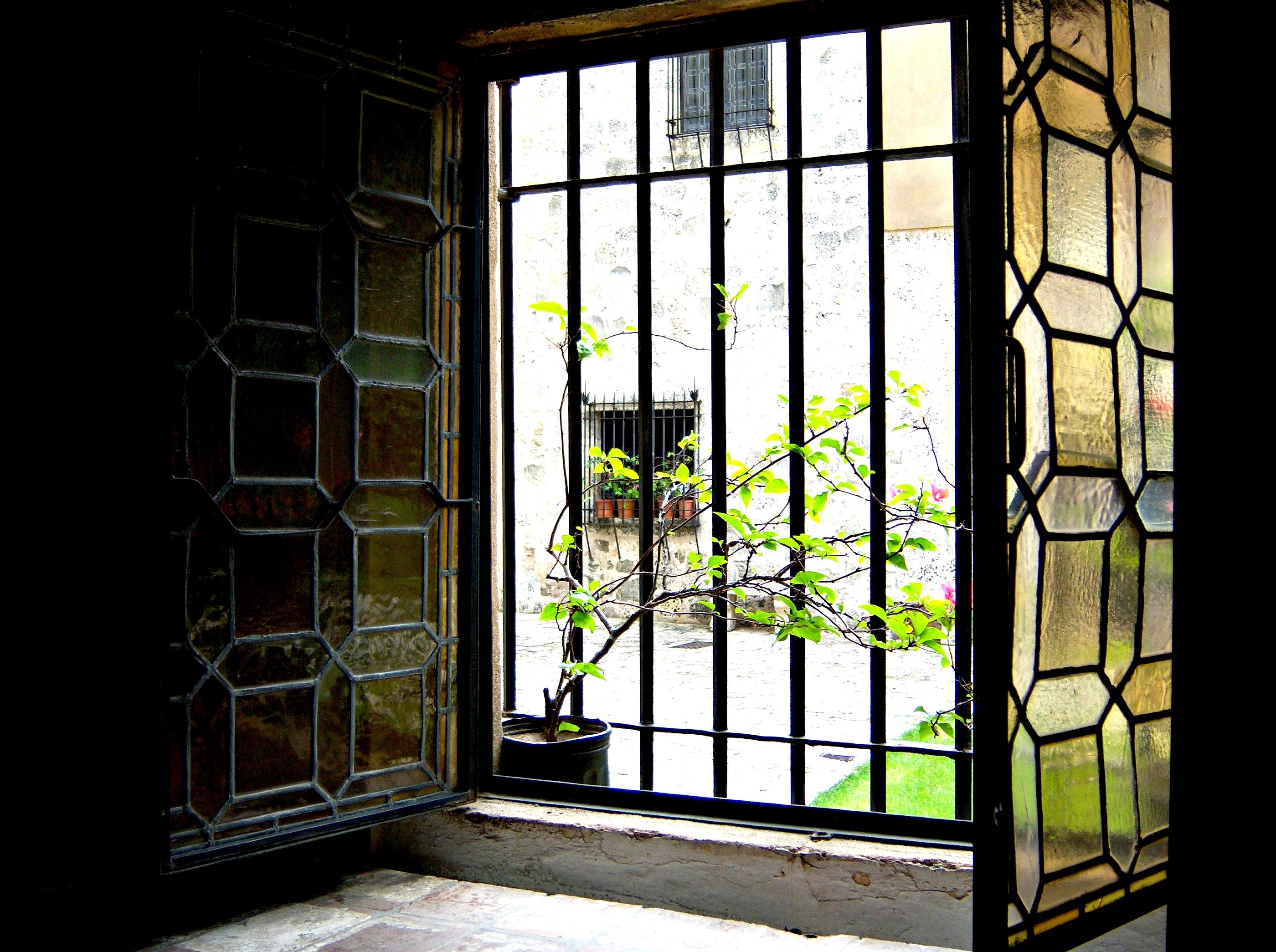 light, black, open, building, opened, security, interior, pattern, religion, nature, glass - material, grate, stained, entrance, glass, metal, door, built structure, HD Wallpaper
