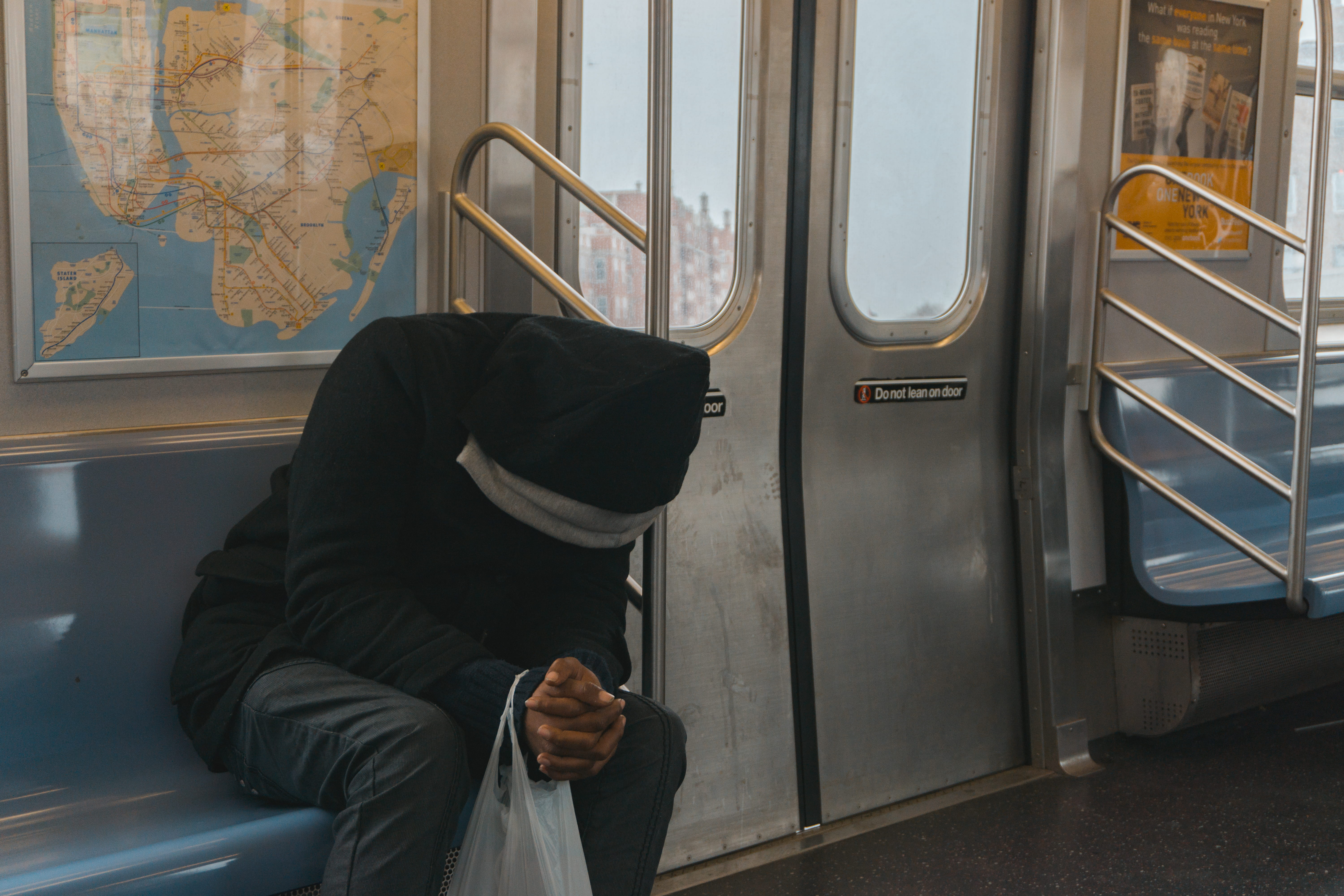 window, travel, lonely, 5K, wear, passenger train, outdoors, train, glass - material, subway train, hood - clothing, one person, bench, transportation, HD Wallpaper