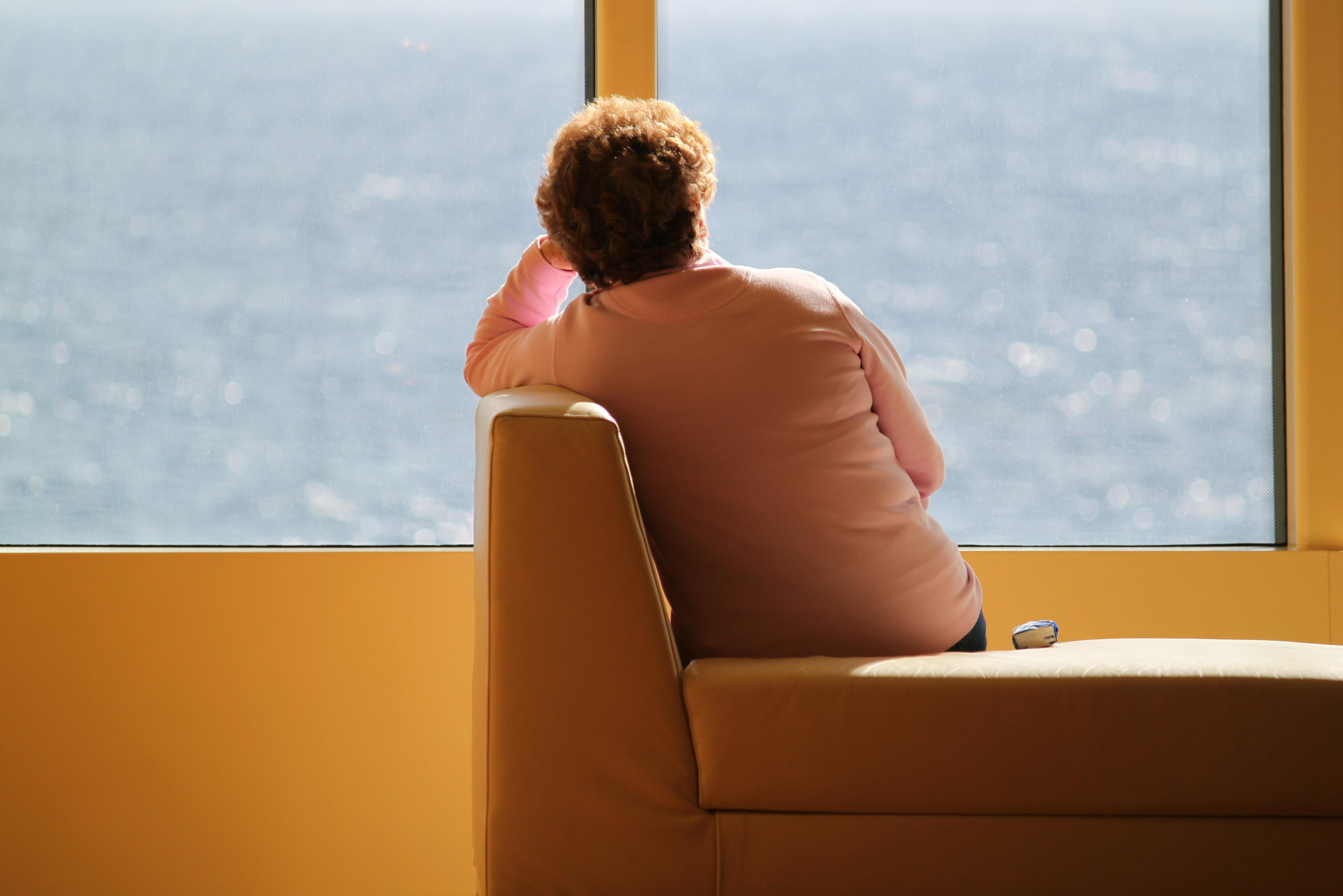 person, furniture, human, melancholic, depression, wide, woman, mid adult, break, people, armchair, rest, looking at view, women, looking, handkerchiefs, HD Wallpaper