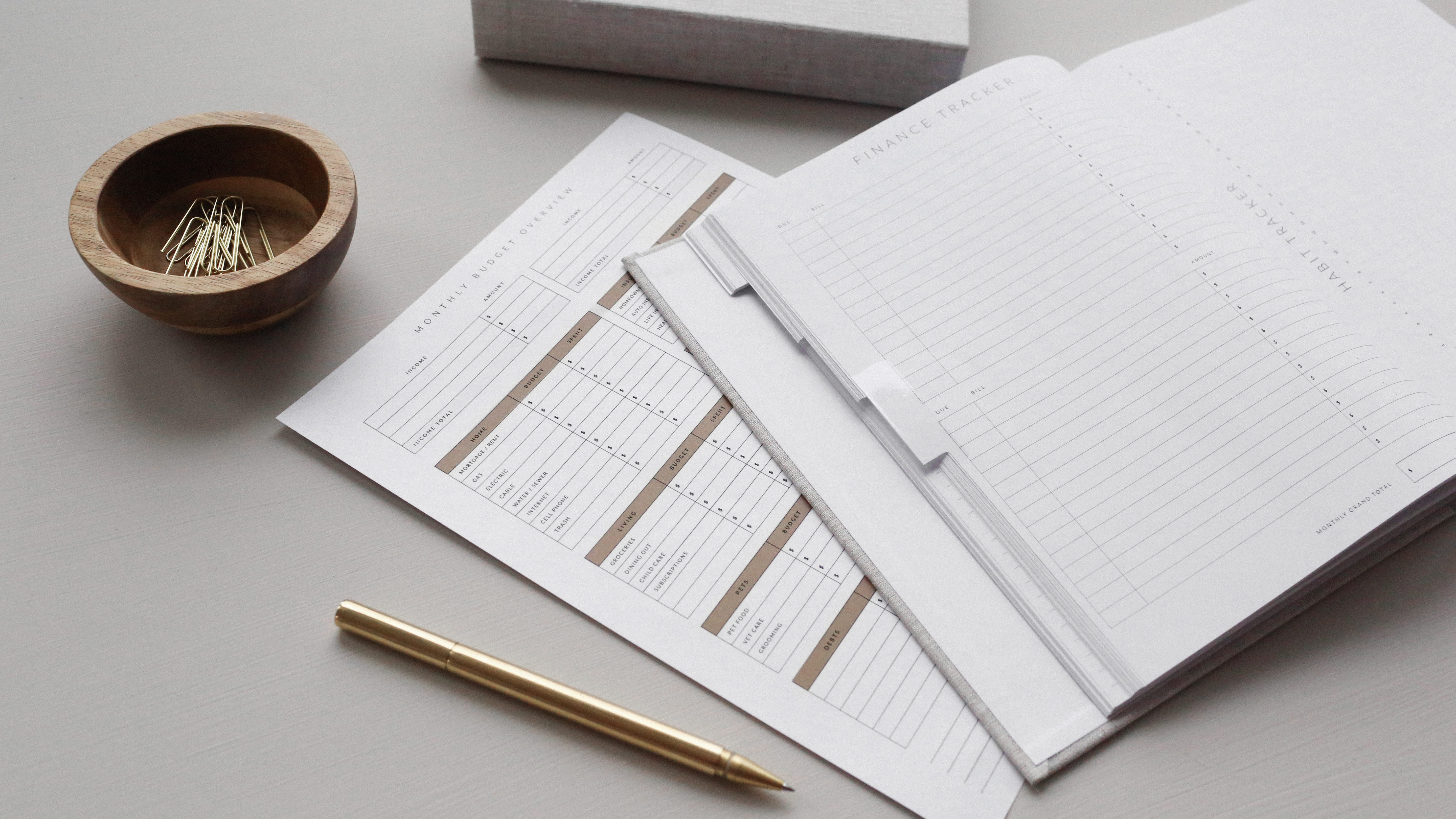 small group of objects, technology, file binder, diary, bill, no people, document, office, moody, still life, book, printer, calendar, desk, text, 5K, HD Wallpaper