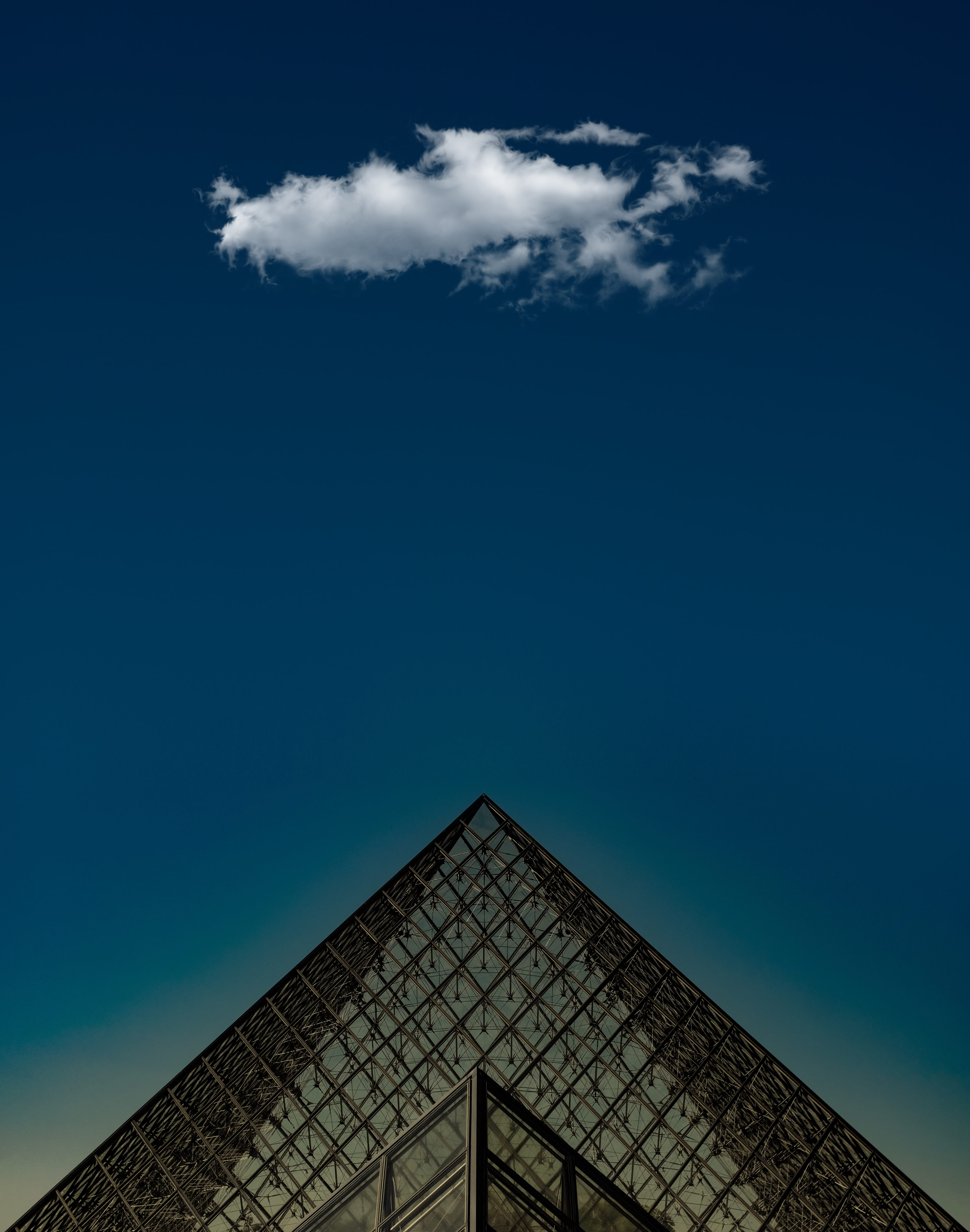 pyramid, cloudy, building exterior, formation, cloud - sky, tall - high, outdoors, copy space, shape, louvre, building, architecture, landmark, pattern, Phone HD Wallpaper