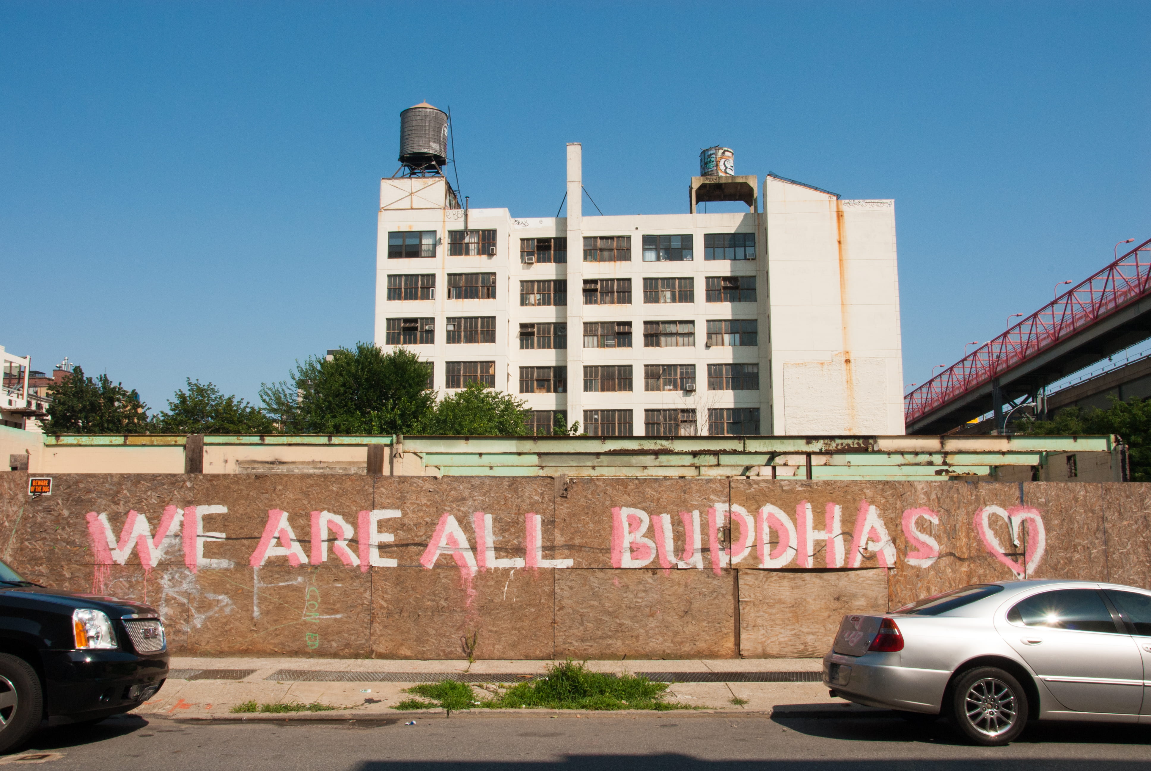 day, road, building exterior, buddhas, graffiti, communication, land vehicle, sky, no people, built structure, mode of transportation, buddha, blue, hope, HD Wallpaper