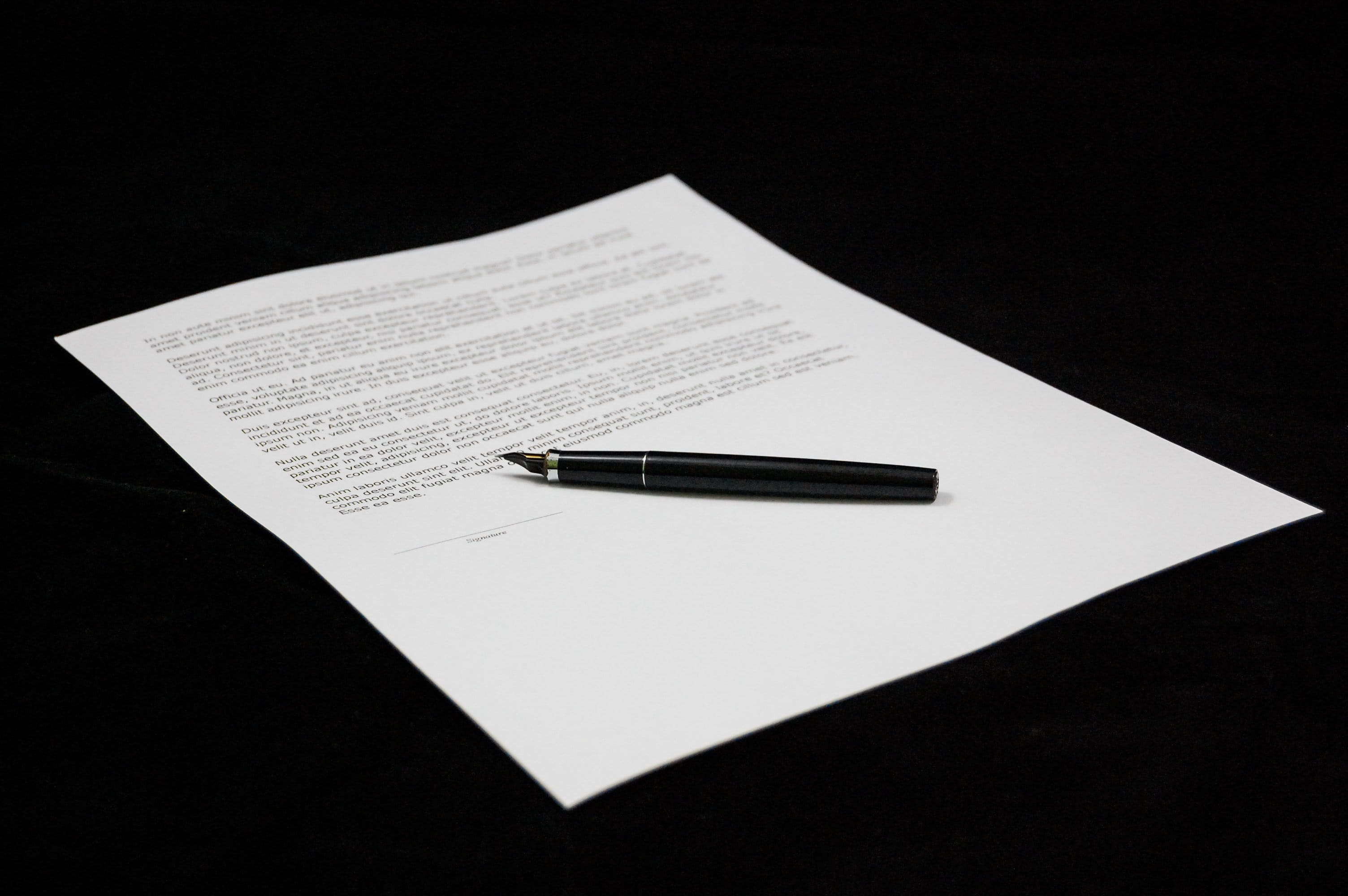 indoors, cut out, printed, copy space, on top, agreement, text, 2K, documents, studio shot, high angle view, pen, white, sign, black background, signing, HD Wallpaper