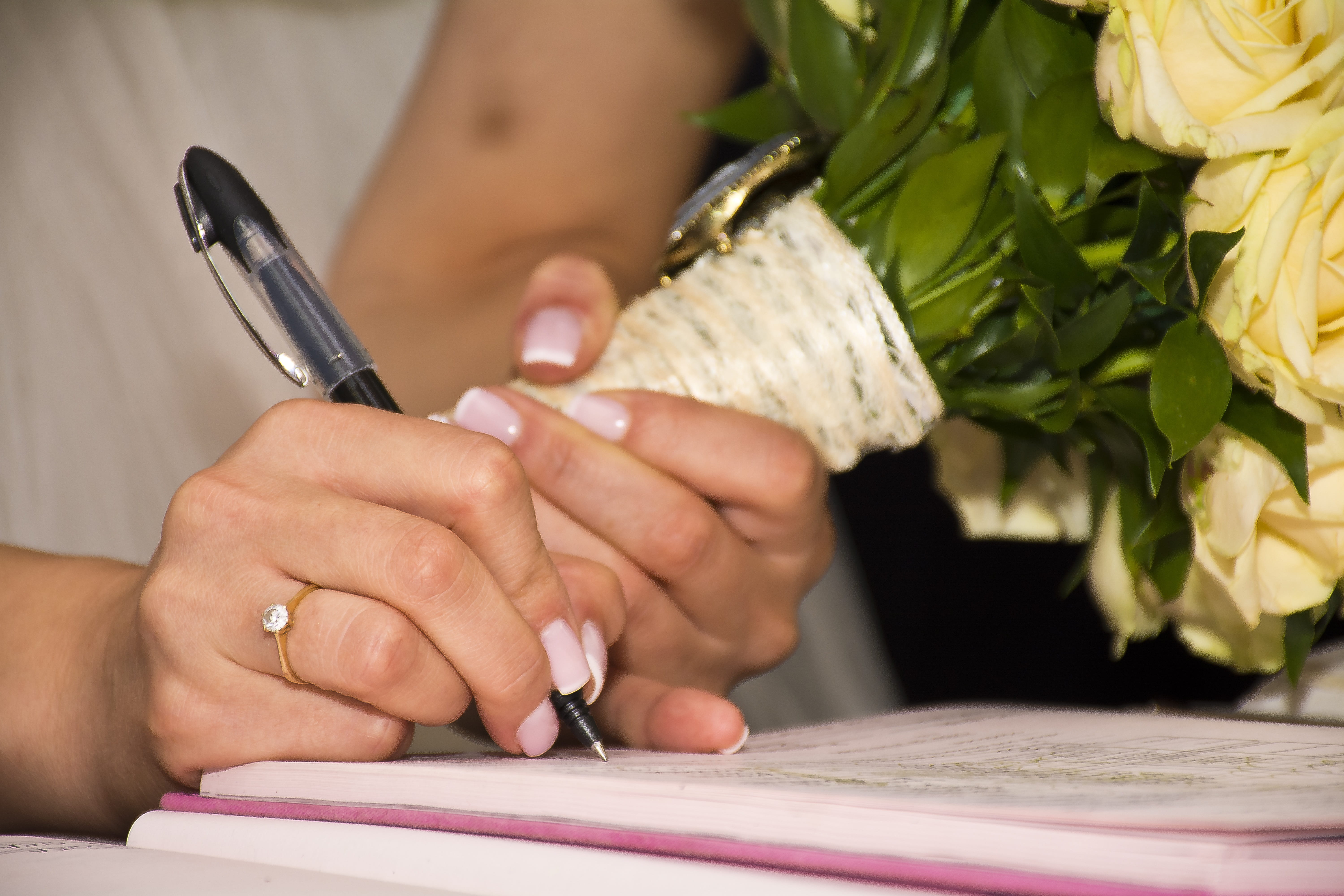 flower arrangement, contract, balpoint, celebration, ceremony, married, human body part, reception, Person, jewelry, message, adult, ring, man, prenuptial, HD Wallpaper