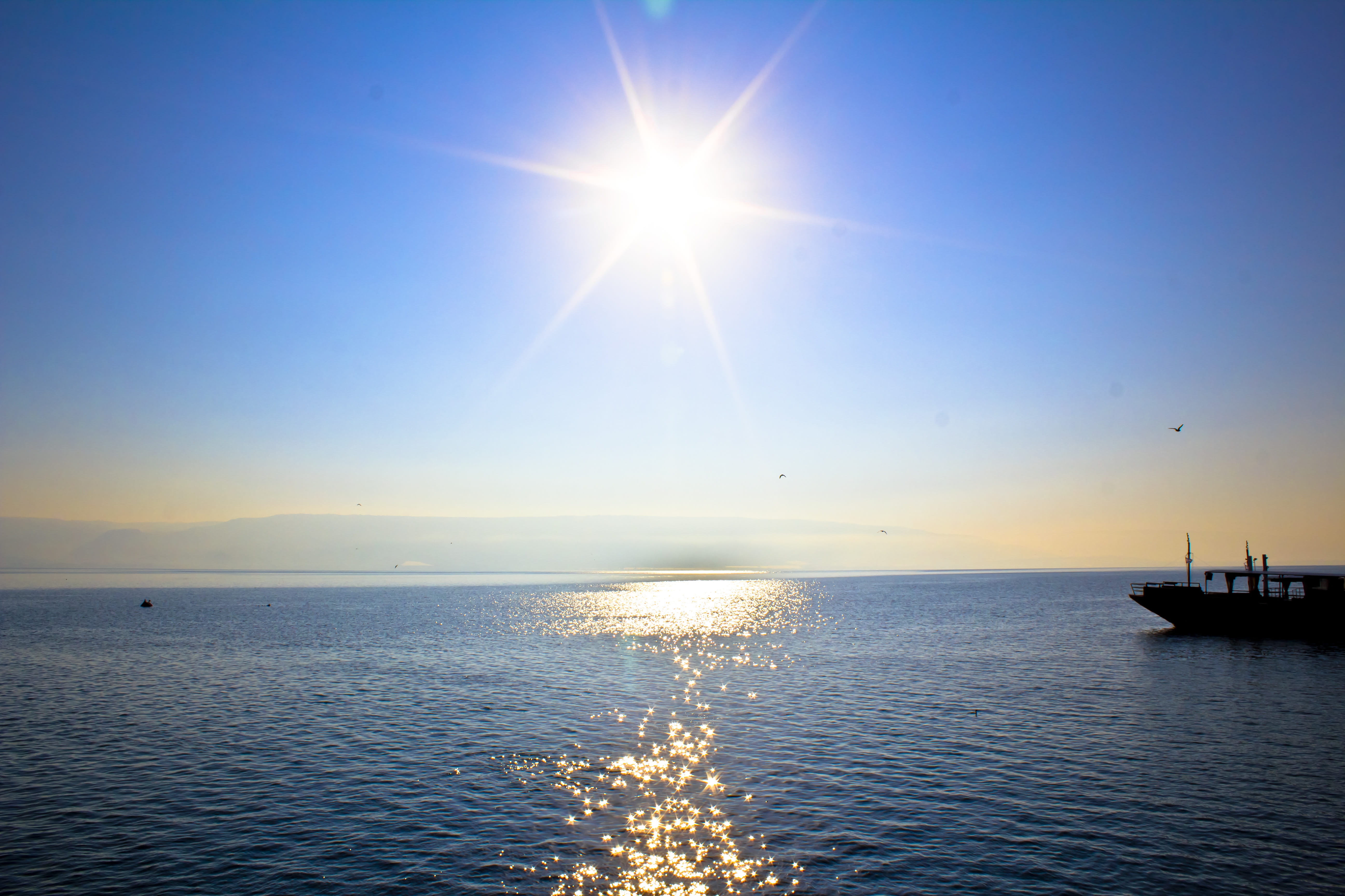 sea, sea of galilee, brightly lit, no people, sunlight, scenics - nature, water, beauty in nature, tranquility, nautical vessel, nature, sun, idyllic, bright, HD Wallpaper