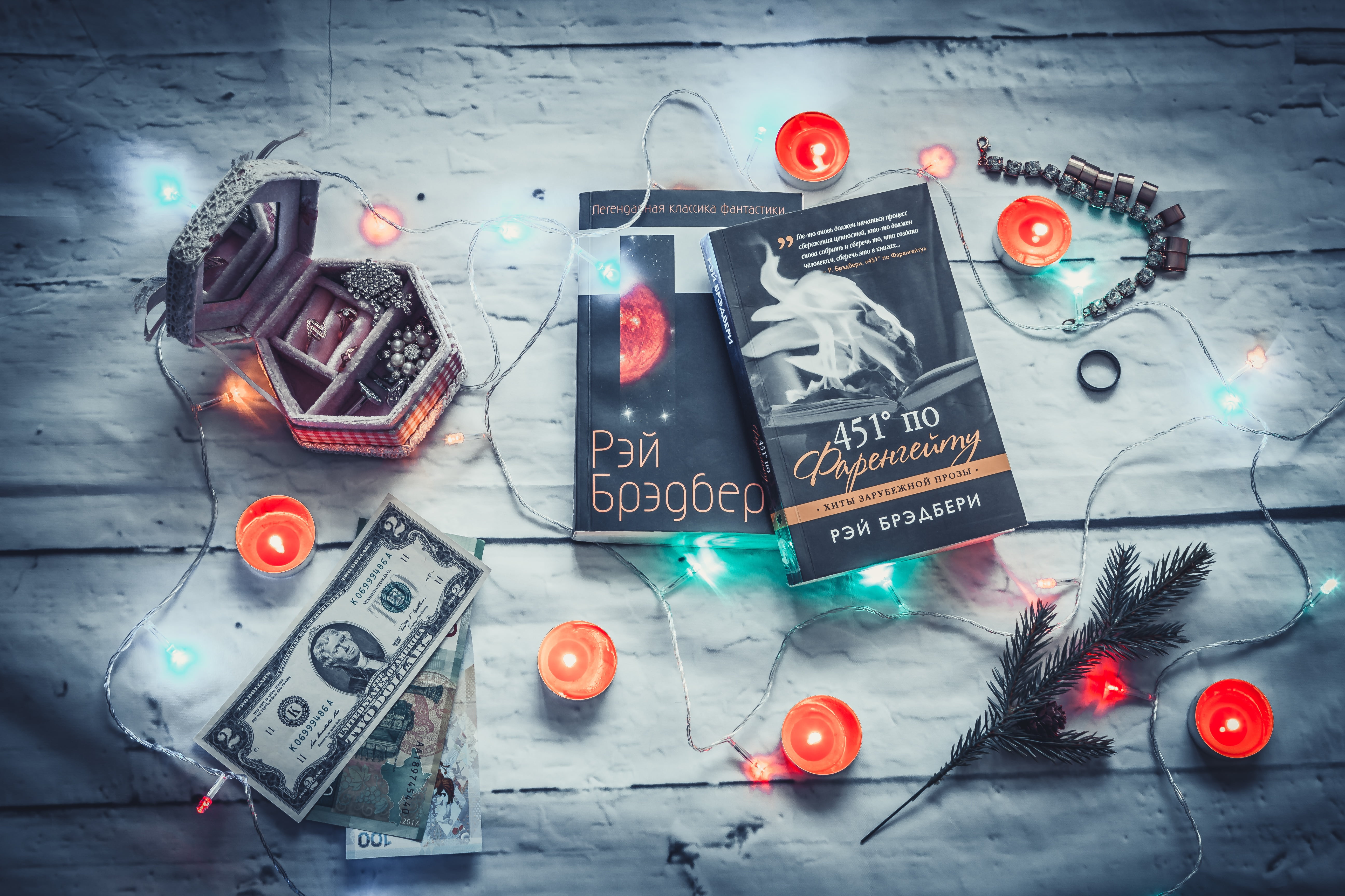 Golden apples of the sun, 2019, 5K, sadness, saver, writer, prose, ray Bradbury, doubt, candles, box, light, 451 degrees Fahrenheit, Muse, blue, garland, HD Wallpaper