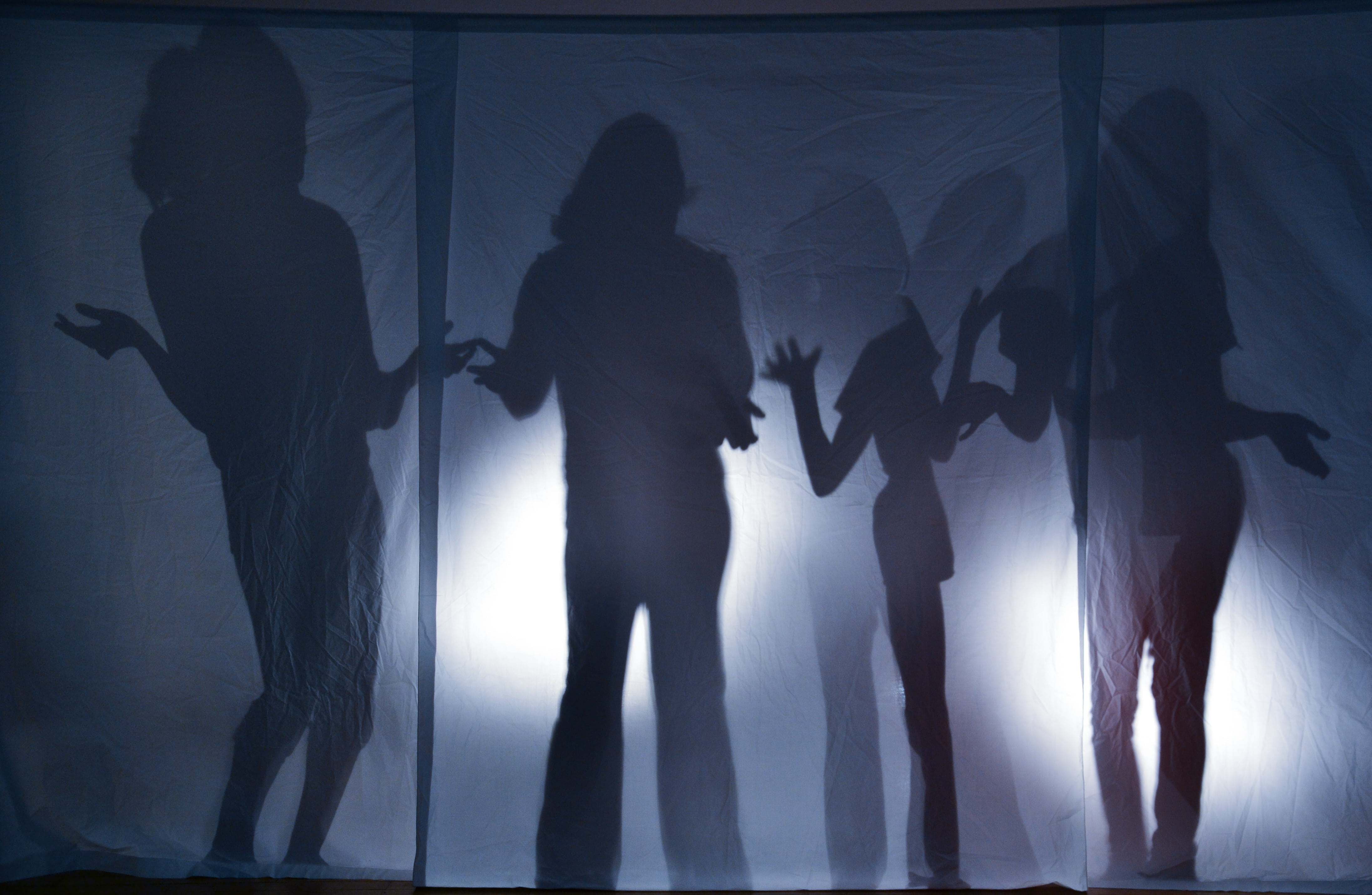 four, males, blue, limb, men, female, group, human body part, back light, shrug, girl, full length, person, doubt, togetherness, human arm, shadow, people, HD Wallpaper