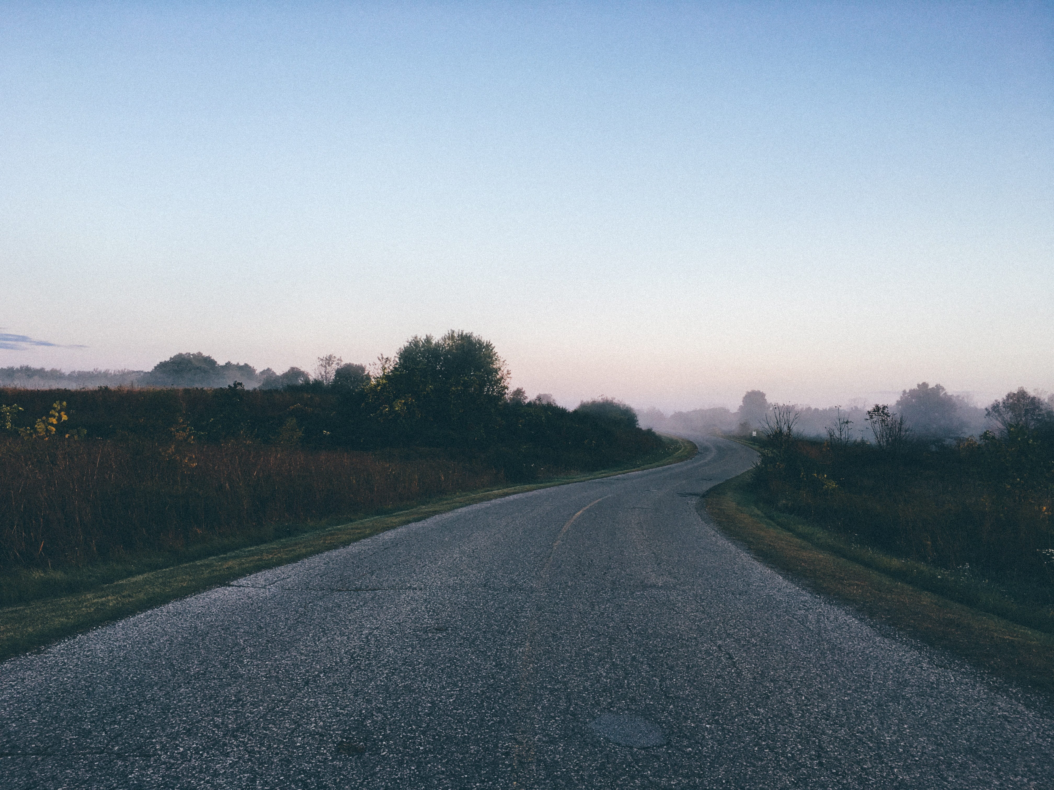 transportation, grass, green grass, copy space, no people, clear sky, dusk, tranquility, tranquil scene, sunset, diminishing perspective, Asphalt, beauty in nature, HD Wallpaper