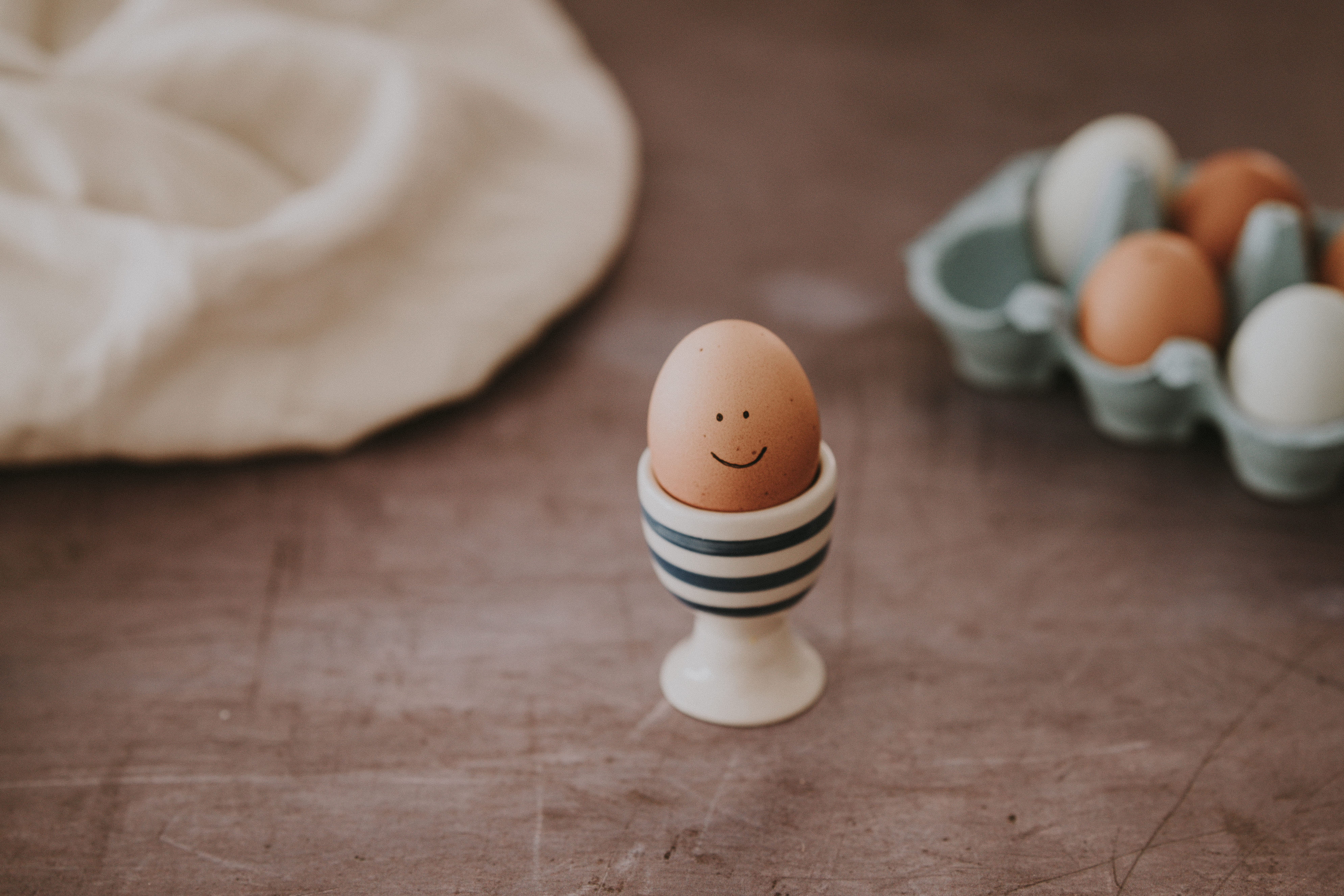 no people, face, breakfast, eggshell, meal, egg cup, boiled, indoors, egg, easter, eggcup, striped, egg yolk, close-up, fragility, 8K, photography, healthy eating, HD Wallpaper