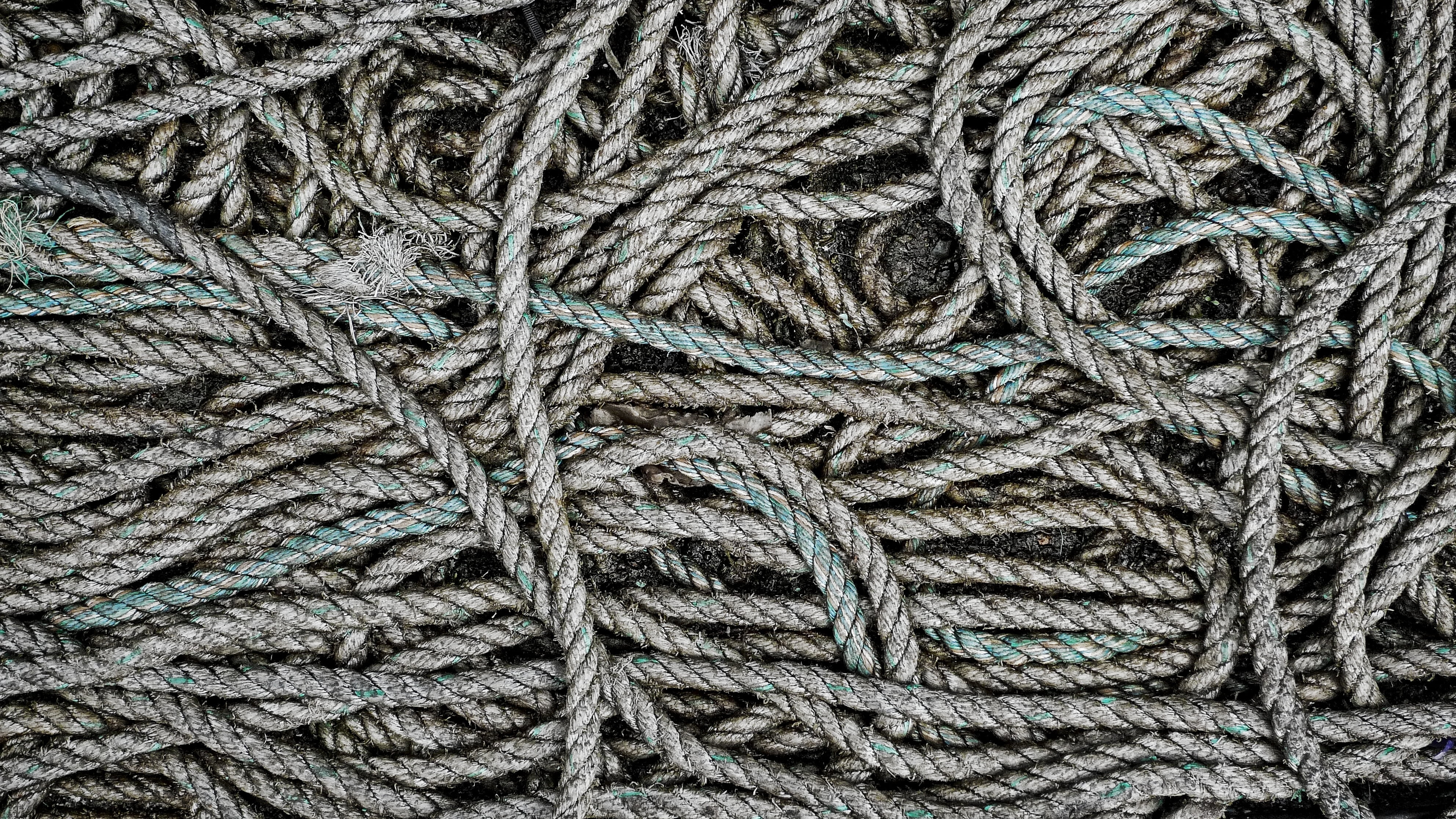 no people, knot, frayed, rod, pattern, grimy, dirt, cordage, ropes, interwoven, abundance, full frame, fishing, weave, nautical Vessel, loop, coiled, laid, HD Wallpaper
