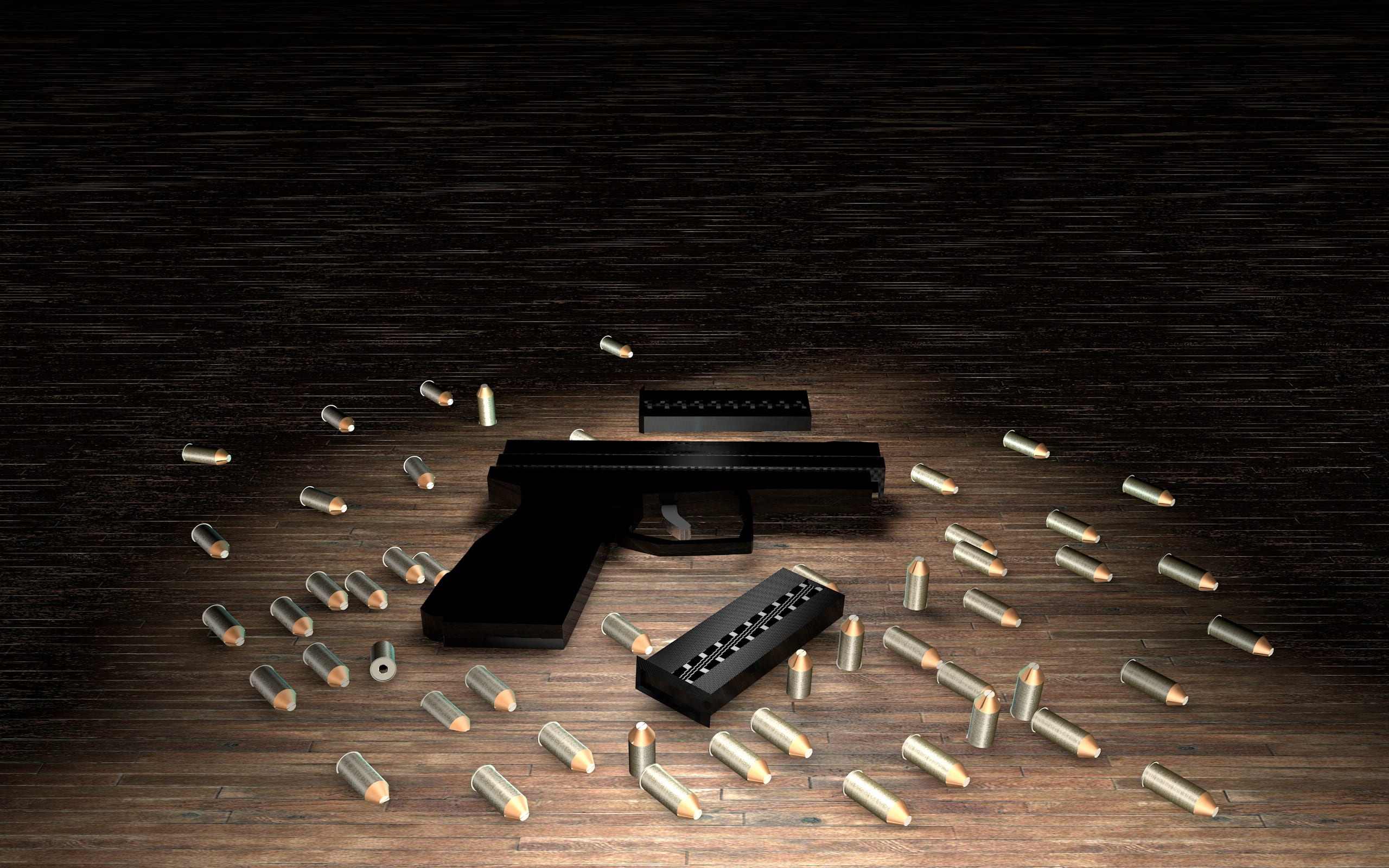 weapon, text, bullets, large group of objects, wood - material, black, metal, equipment, black color, table, indoors, hand gun, still life, directly above, HD Wallpaper