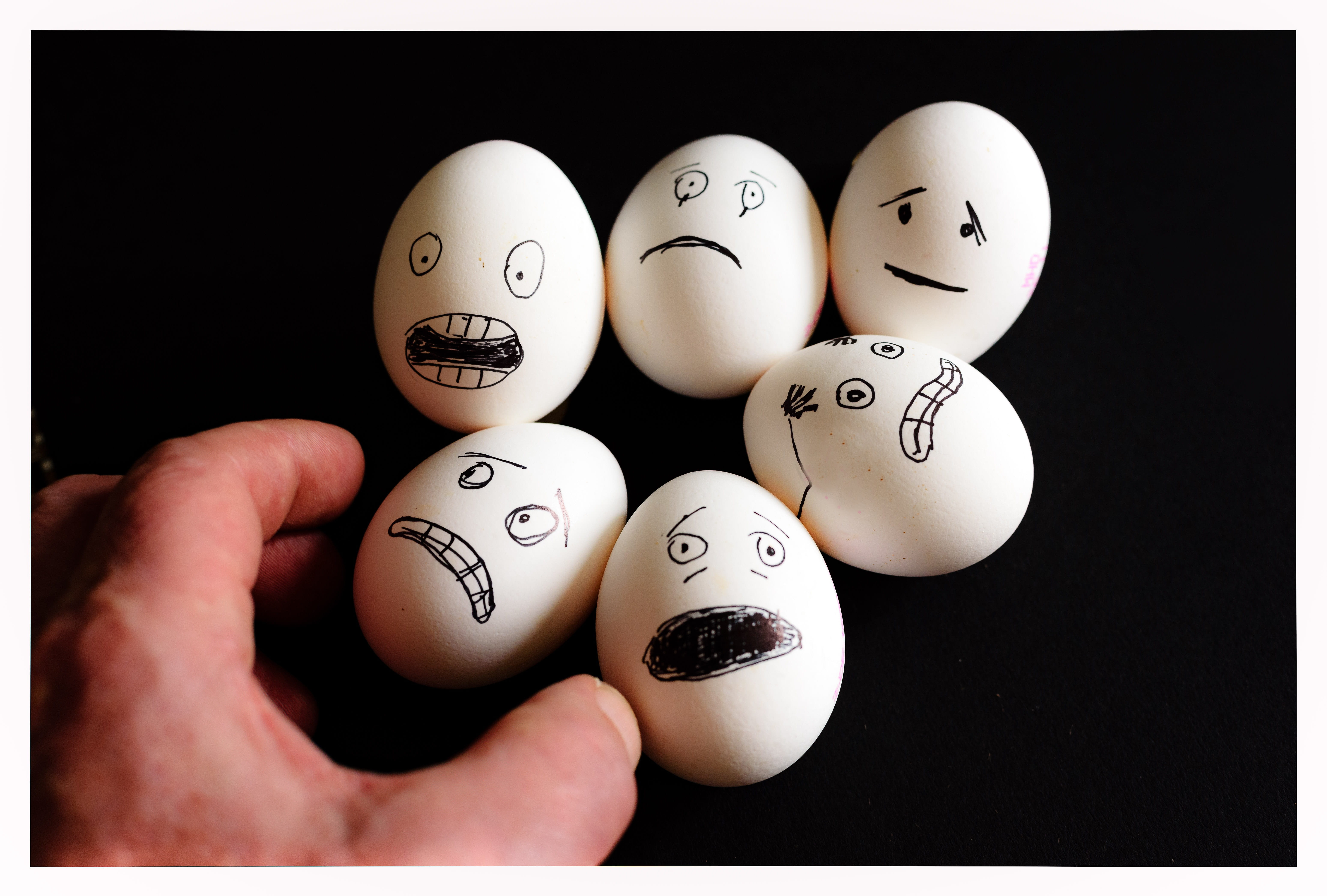 person, anthropomorphic, natural product, close-up, face, scared eggs, holding, one person, food, anthropomorphic face, body part, egg, human hand, nutrition, HD Wallpaper