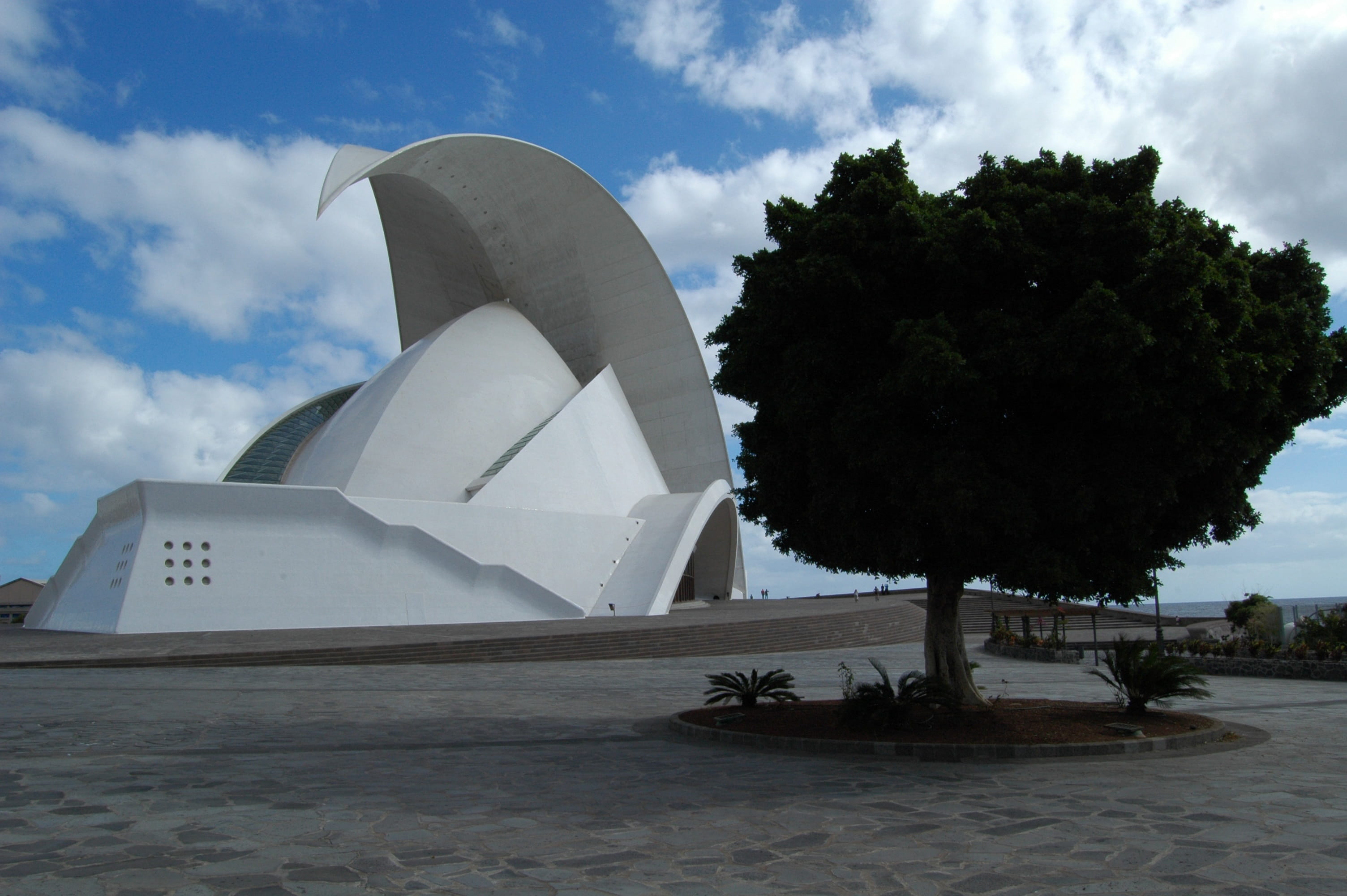 built structure, santa cruz, water, city, avant-garde, sculpture, day, white color, building exterior, outdoors, tree, landmark, imposing, 2K, island capital, HD Wallpaper