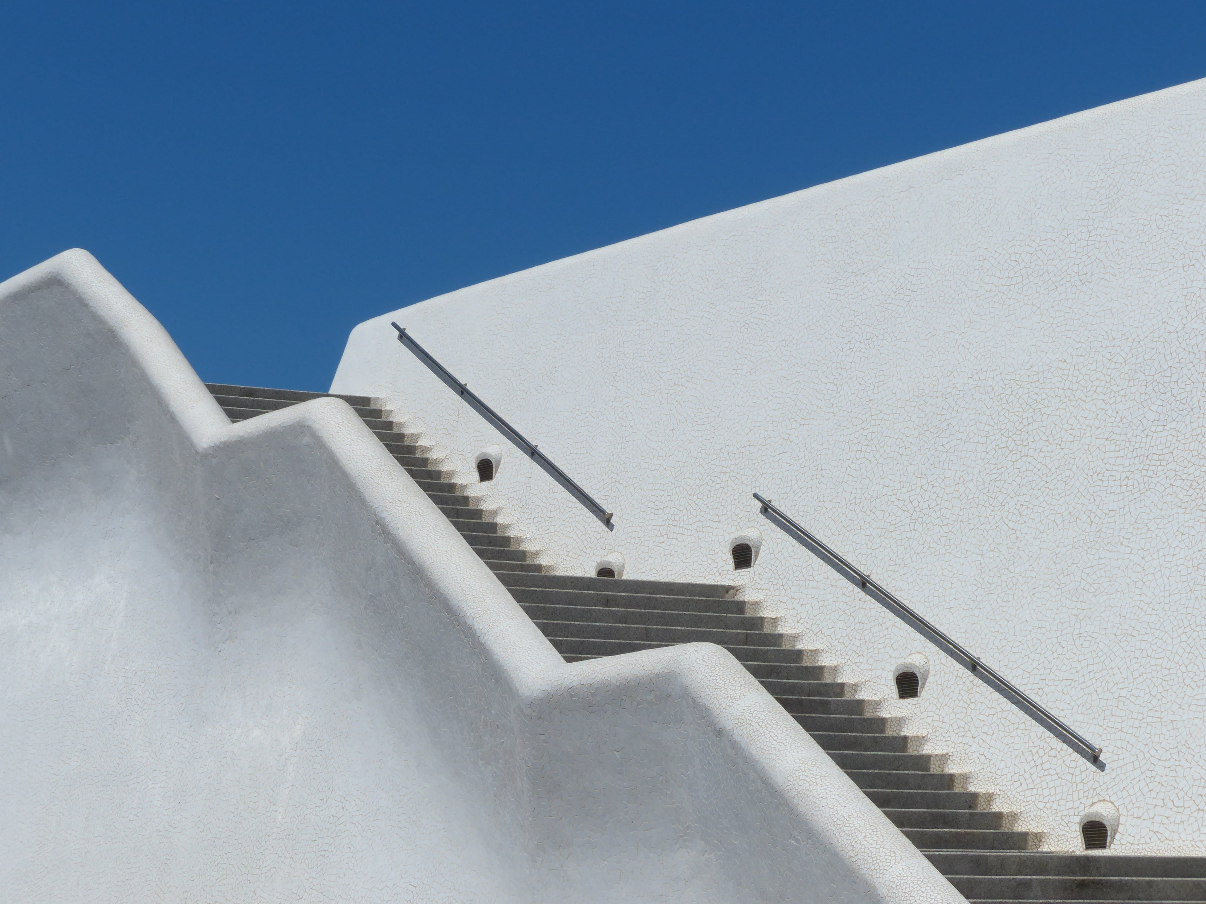 angle, building exterior, low angle view, santa cruz de tenerife, sky, day, sunny, emergence, stair, outdoors, design, luxury, railing, 4K, steps and staircases, HD Wallpaper