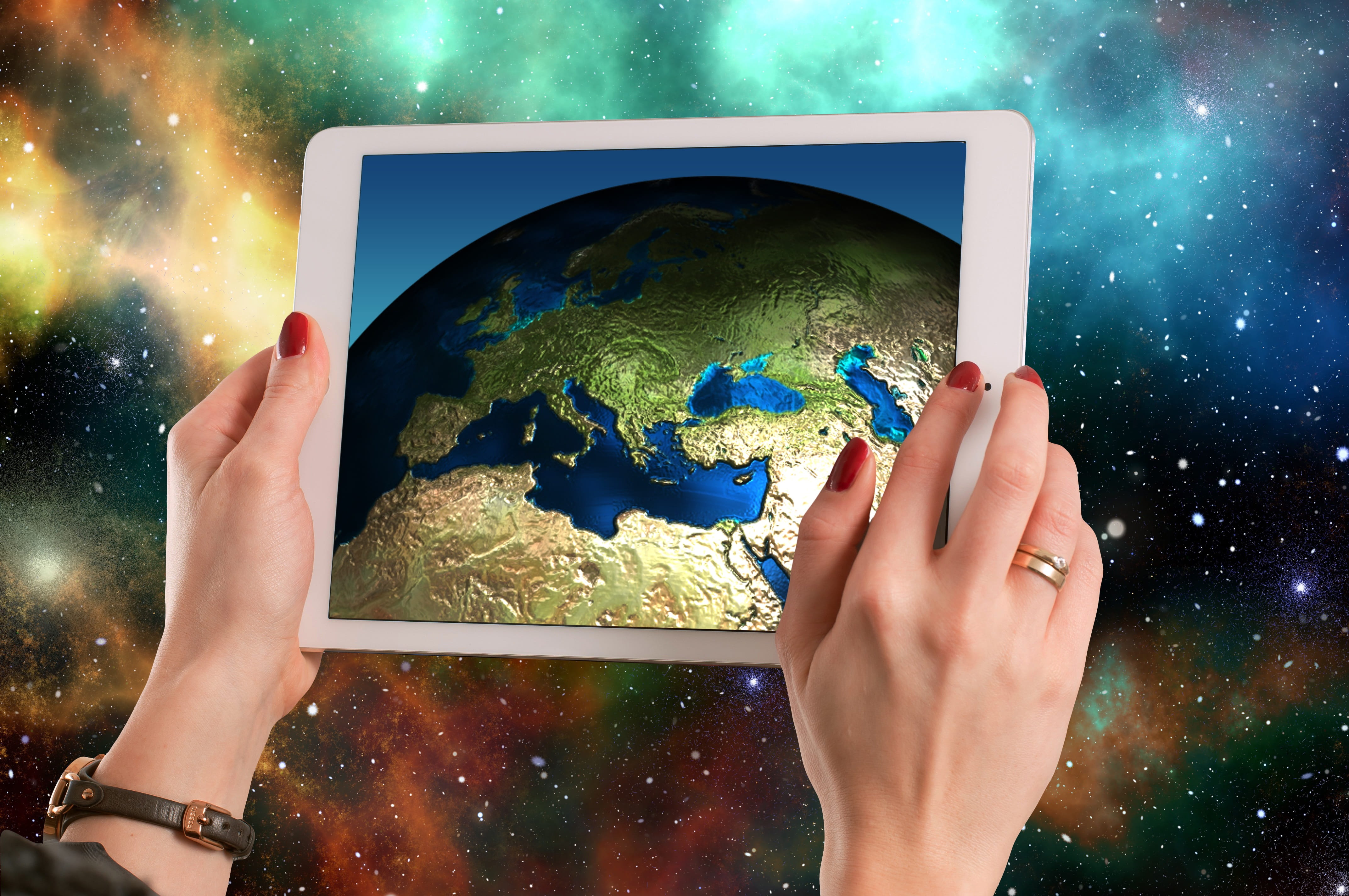 importance, sky, wireless technology, hands, finger, planet, astronomy, woman, hand, digital composite, human finger, 4K, personal perspective, smart phone, HD Wallpaper