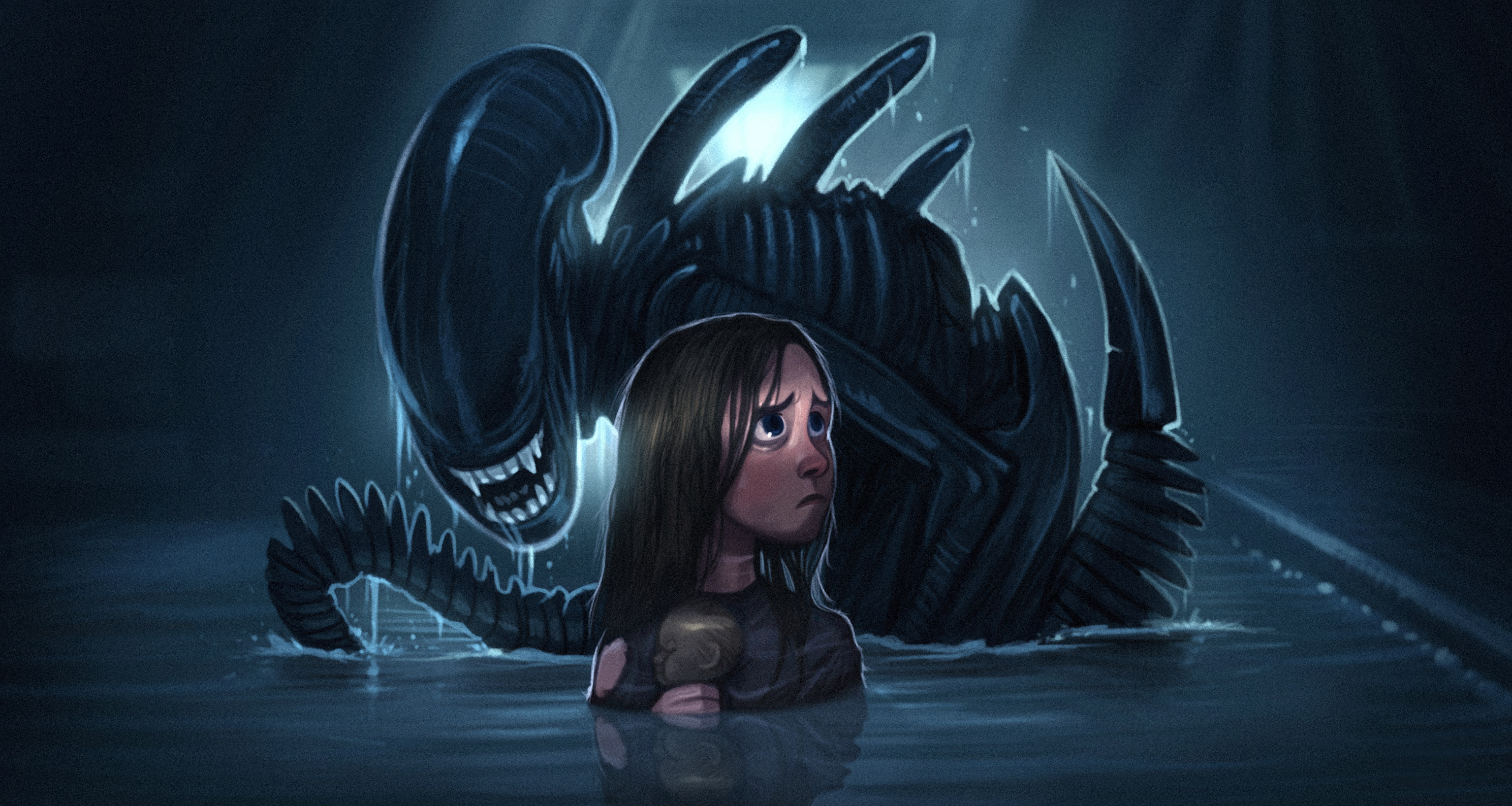 James Cameron, portrait, sadness, adult, water, girl, anxiety, indoors, xenomorph, depression - sadness, emotional stress, females, fantasy, women, 5K, HD Wallpaper