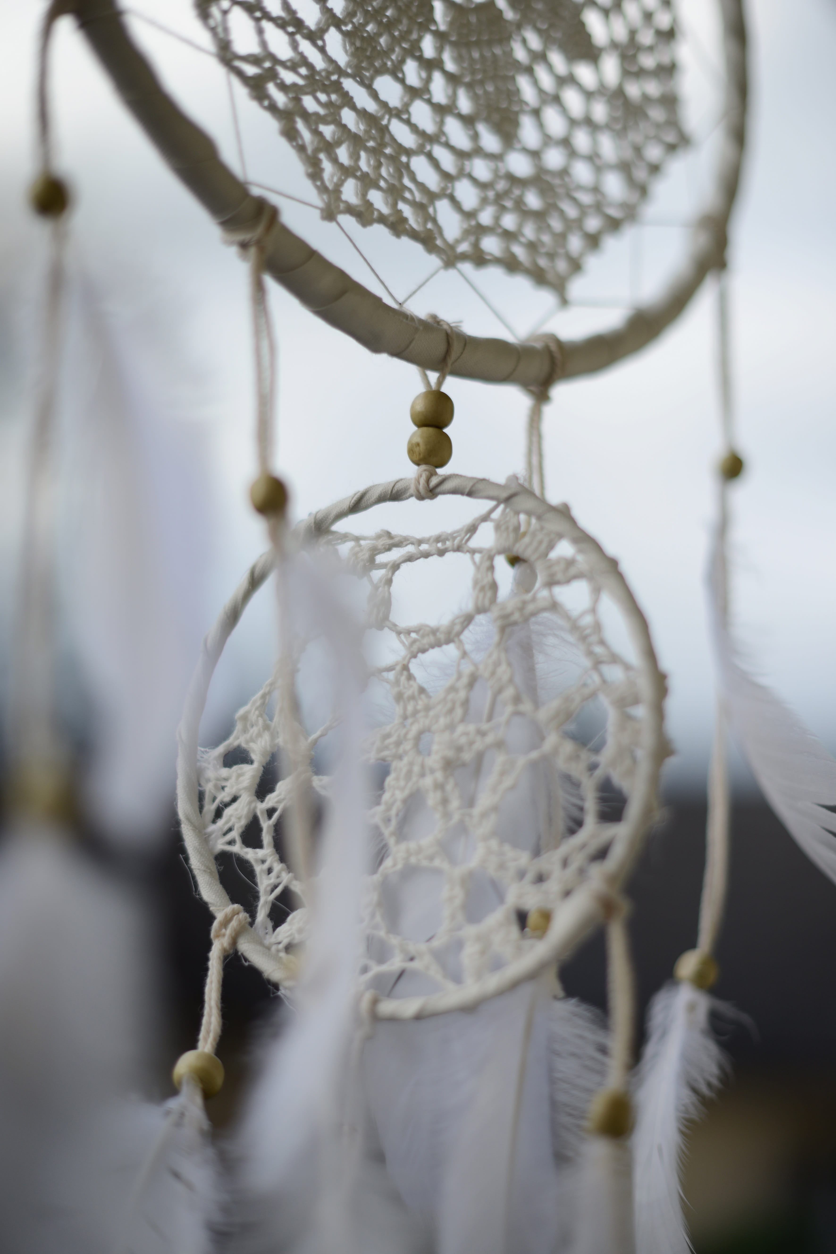 focus on foreground, dreamcatcher, dream, selective focus, indian, indians, spiritual, birdcage, shape, beads, craft, hanging, art and craft, decoration, Phone HD Wallpaper