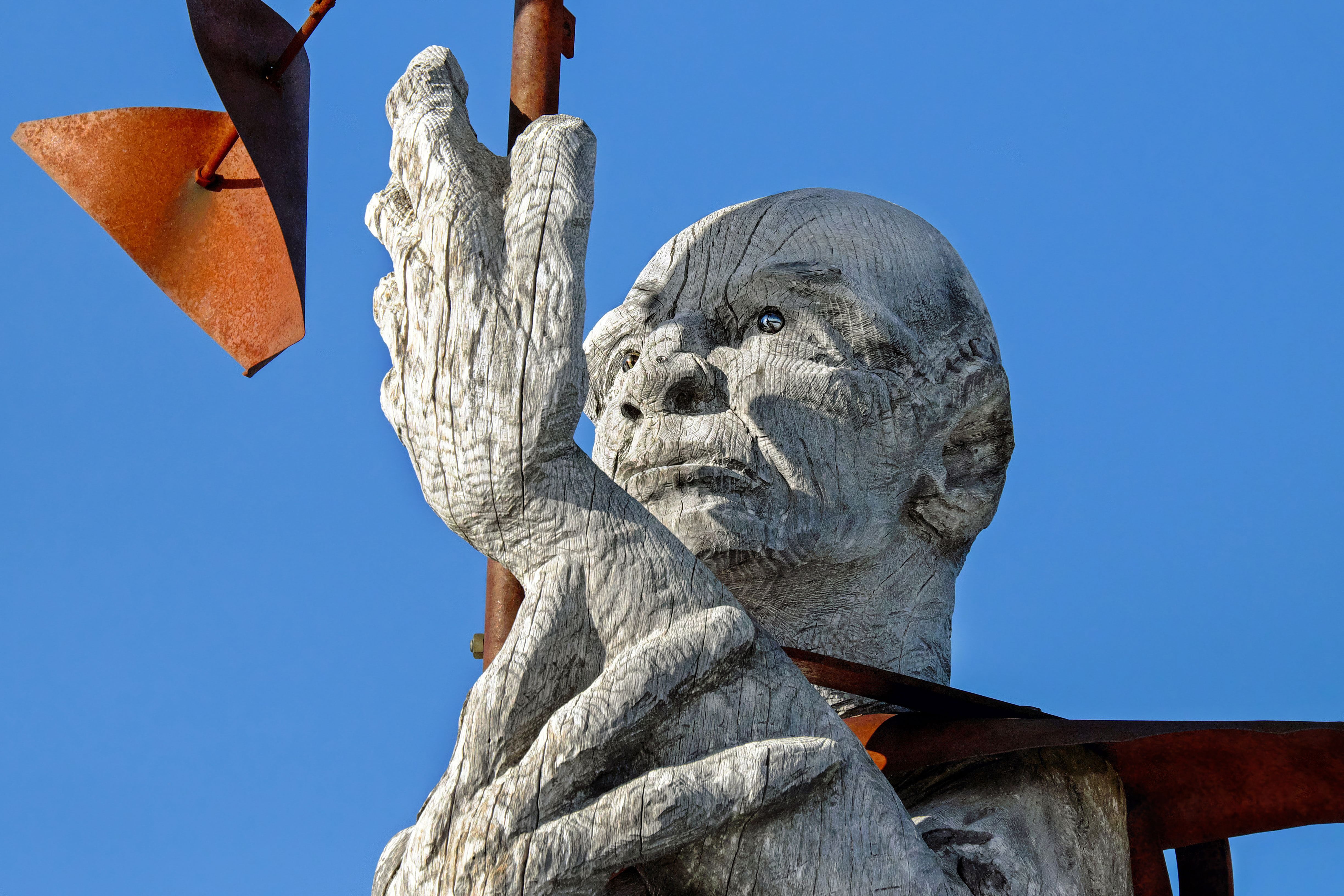 holding, low angle view, schauinsland, art and craft, mountain, close-up, light, sky, mourning, statue, man, no people, architecture, the past, wood, silver fir, HD Wallpaper
