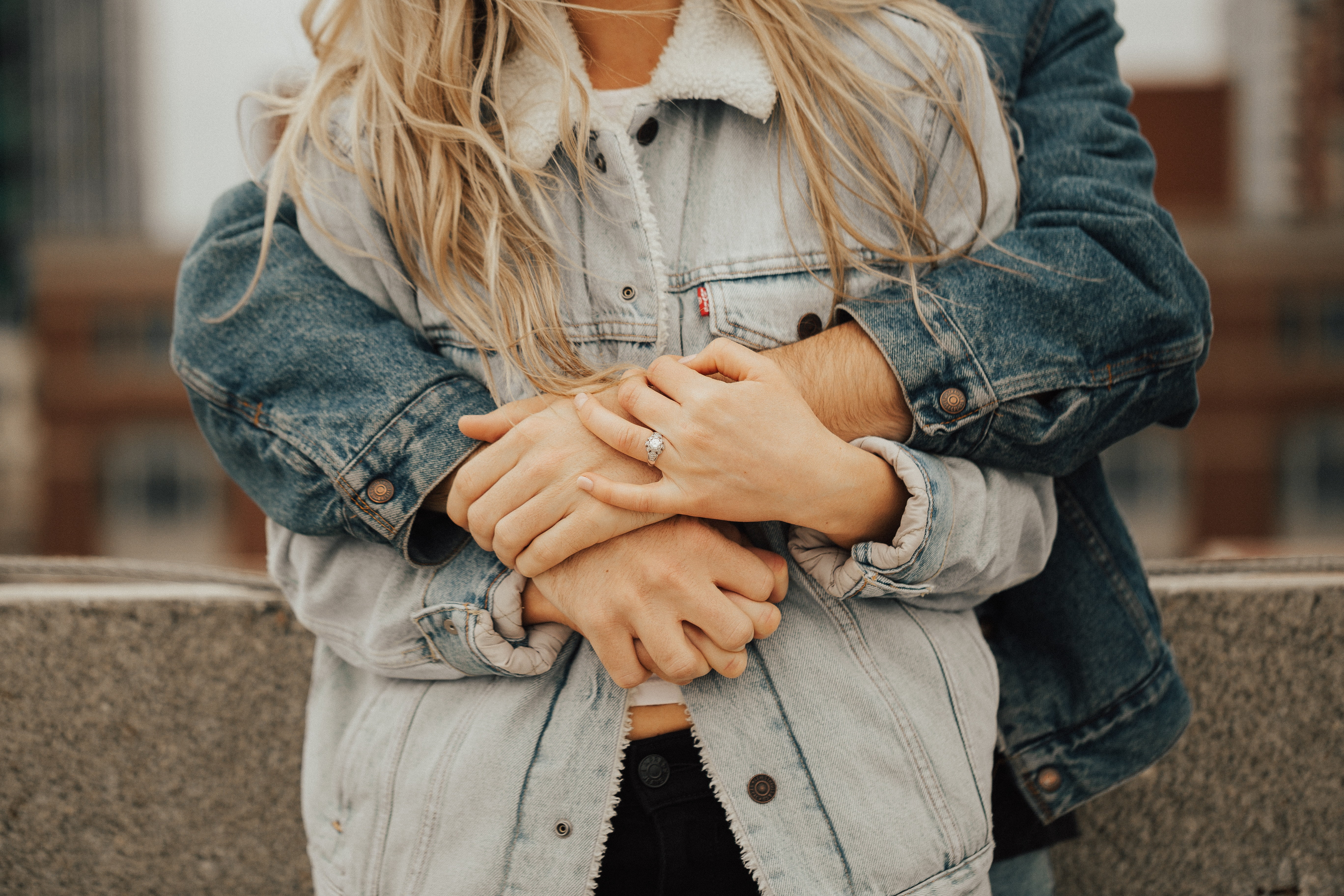 two People, warm clothing, standing, leisure activity, midsection, front view, denim, boyfriend, men, couple - Relationship, girlfriend, love, embracing, HD Wallpaper