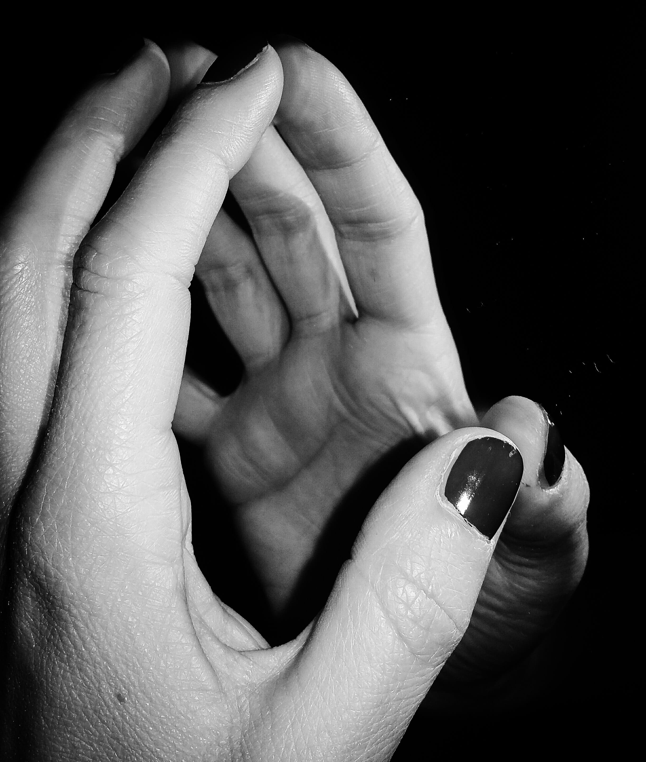finger, human body part, Hand, mirror, women, close-up, nails, anxiety, reflections, body part, bipolar, real people, people, men, psychology, red, black background, Phone HD Wallpaper