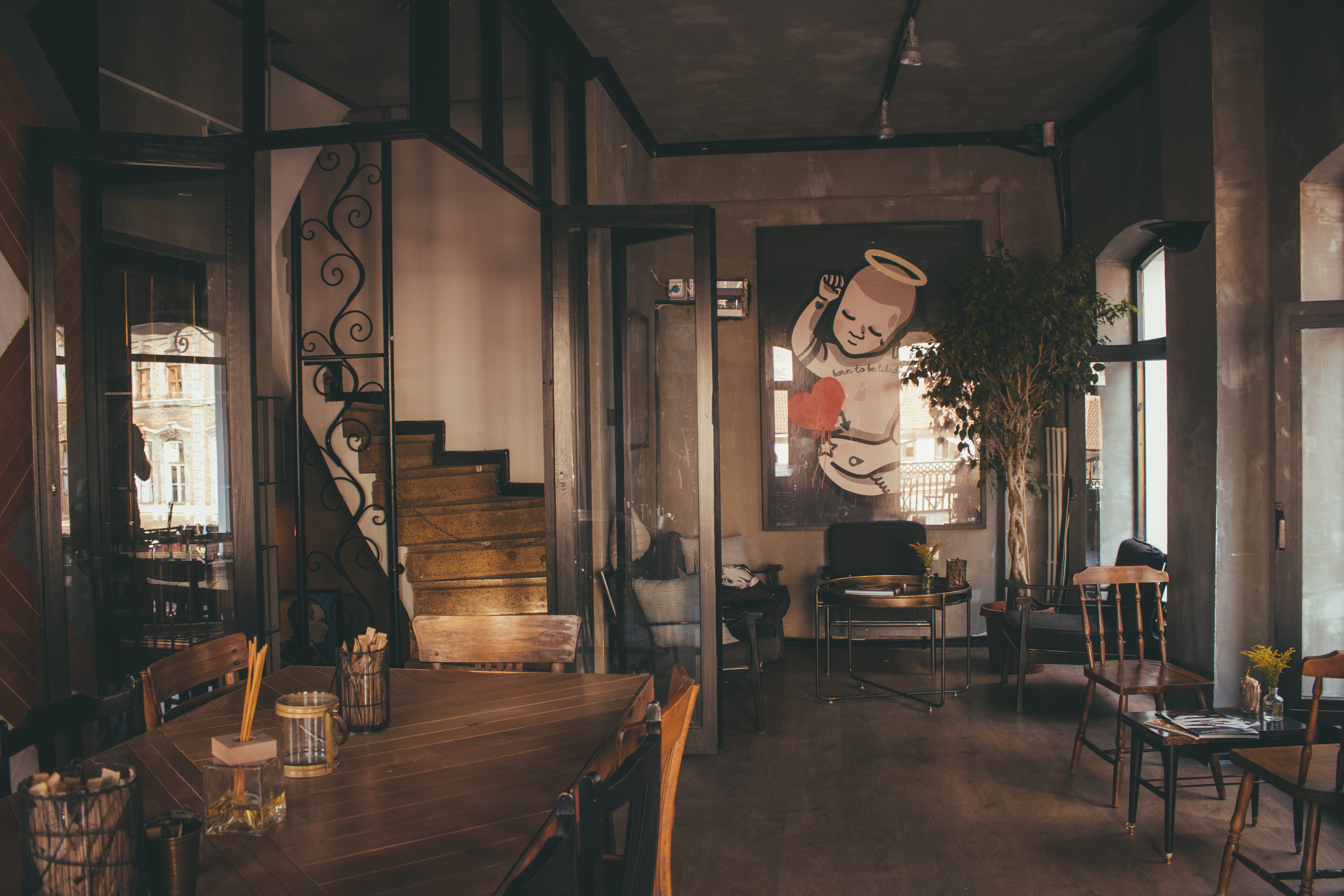 young women, restaurant, lifestyles, interior design, stairs, frame, furniture, chairs, sitting, built structure, architecture, dining room, leisure activity, HD Wallpaper