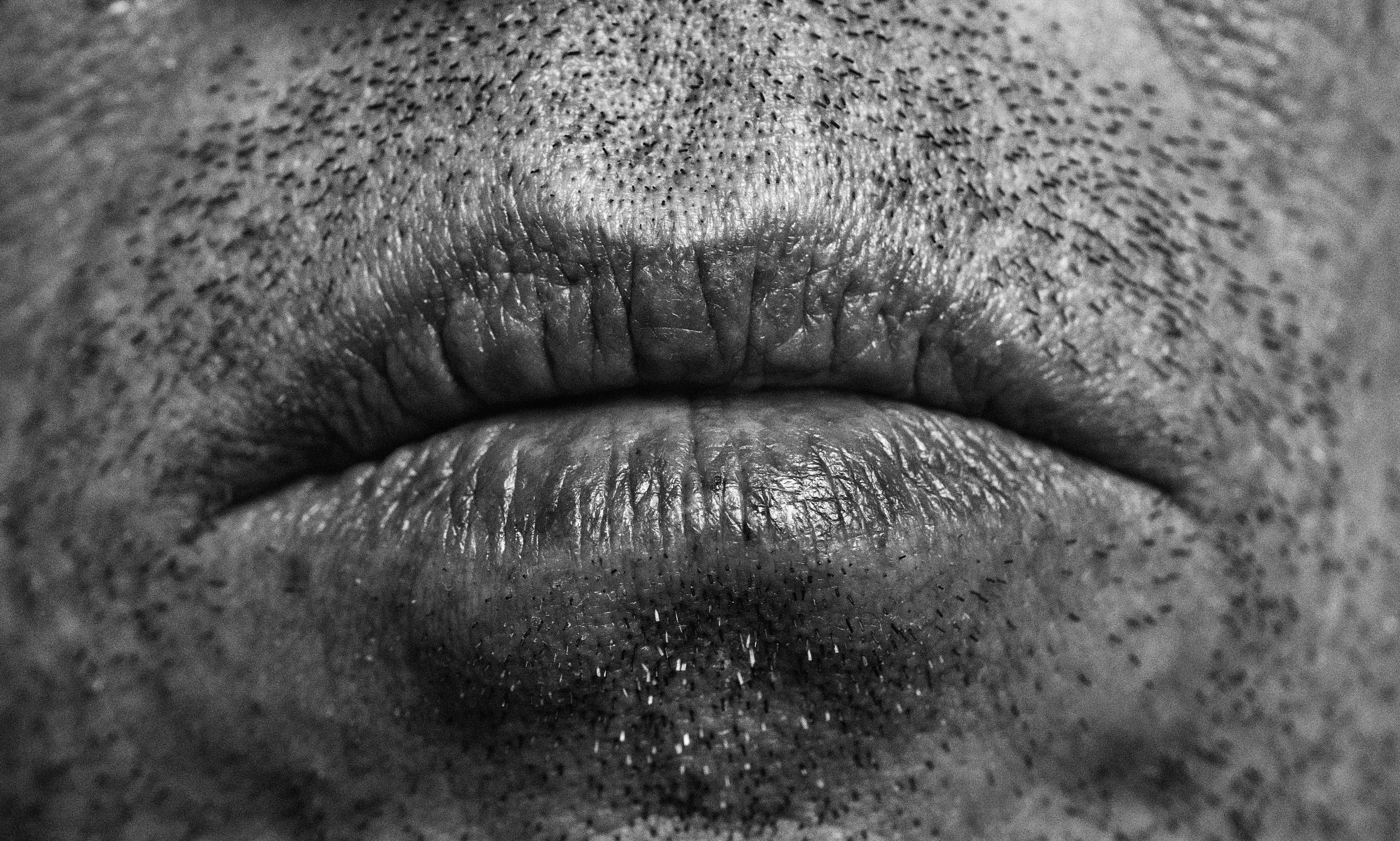 real people, hanging, stubble, the corner of his mouth, lips, extreme close-up, person, human mouth, adult, men, mouth, pros and cons, skin, black and white, HD Wallpaper