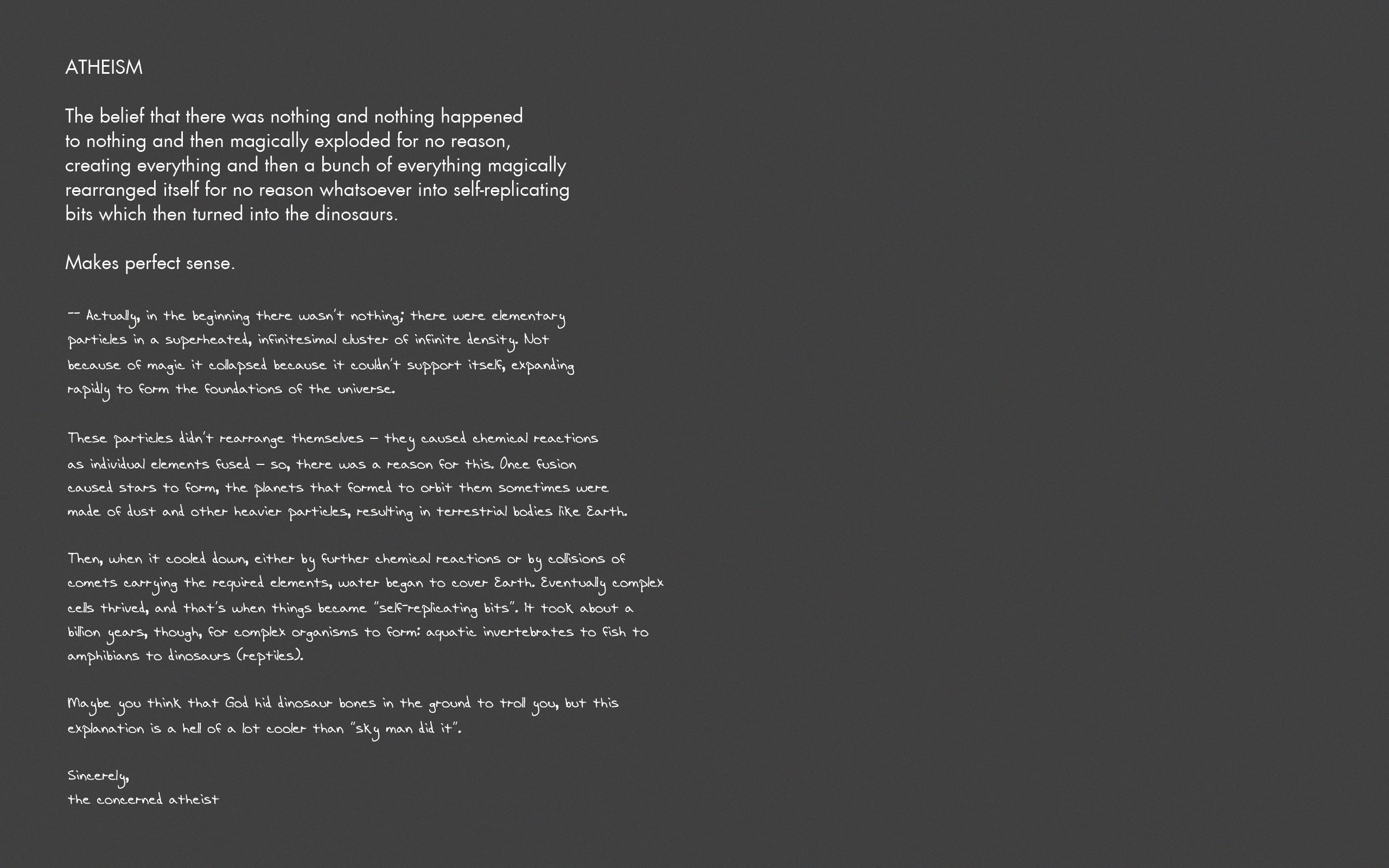 text, gray, background, religion, logic, 2K, science, atheism, HD Wallpaper