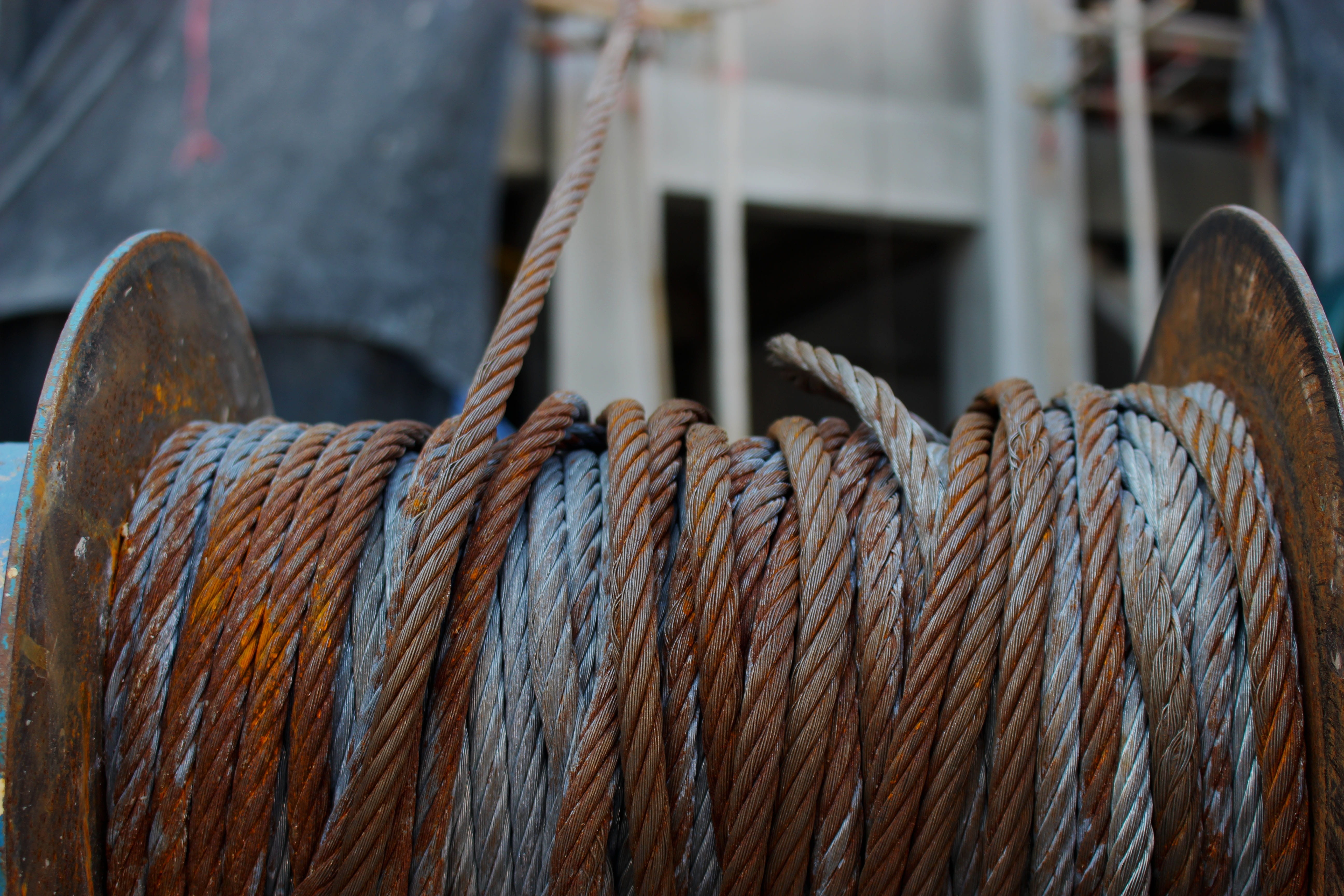 steel cable, sea, material, Steel, texture, twisted, rough, industrial, wood - material, exterior, no people, heavy, rusty, Metal, drum winch, old, mode of transportation, HD Wallpaper