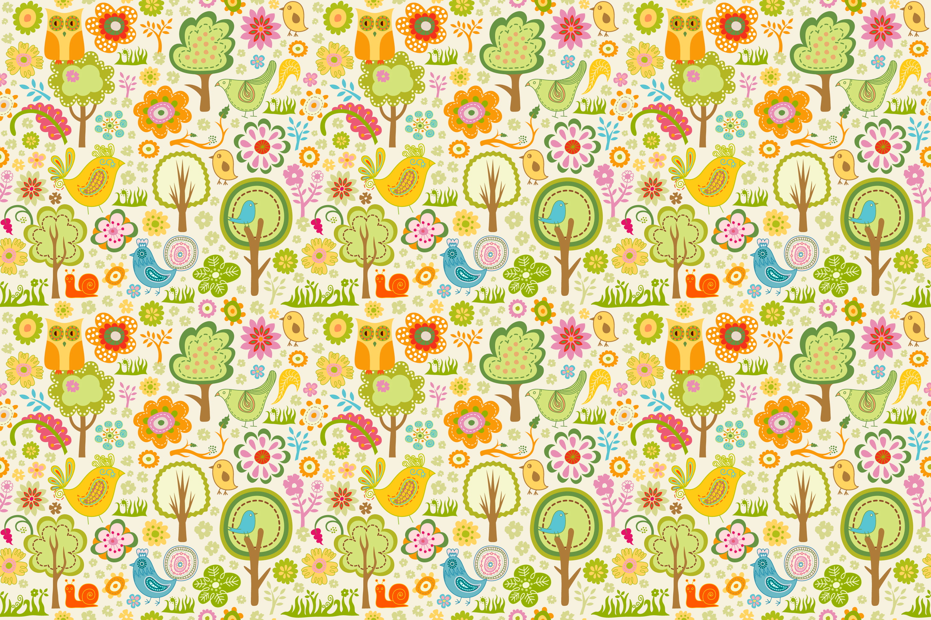 art, owl, birds, yellow, 2K, textile, geometric shape, green color, choice, nature, trees, abstract, floral pattern, indoors, design, shape, HD Wallpaper