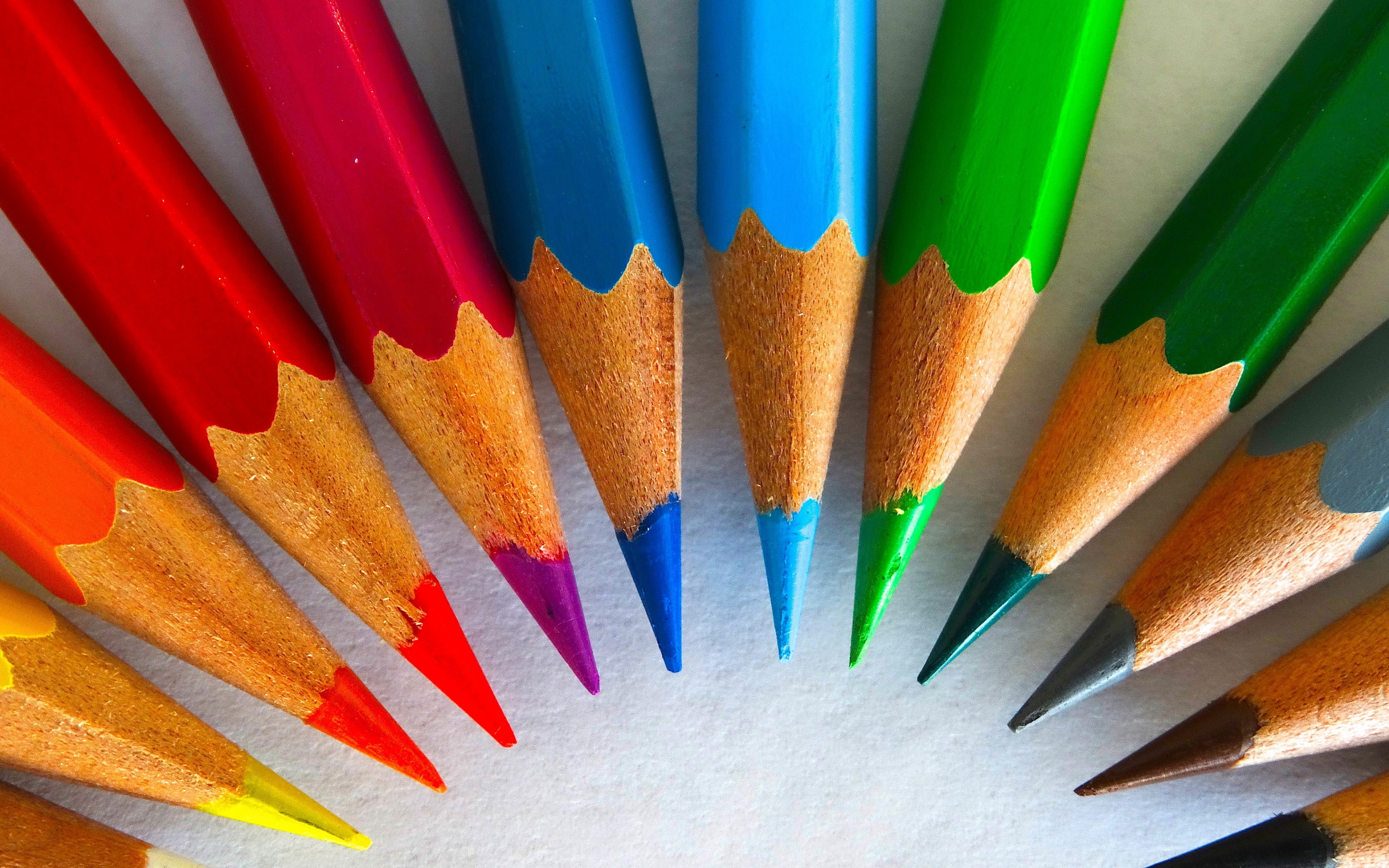 sharpened backgrounds, colored pencils, 4K, Rainbow, HD Wallpaper