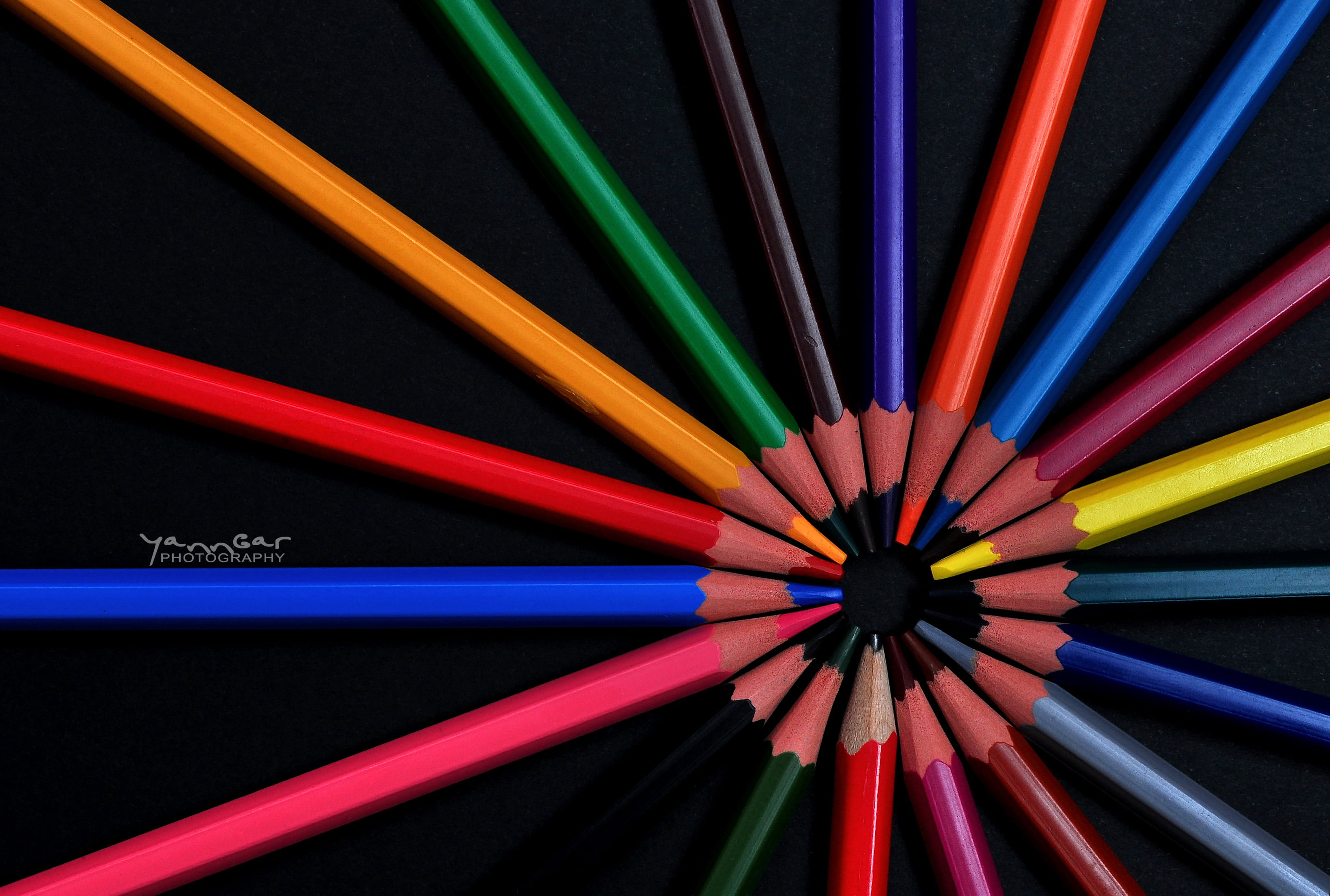 geometric shape, arrangement, order, art and craft equipment, directly above, variation, writing instrument, colored pencils, close-up, black background, HD Wallpaper