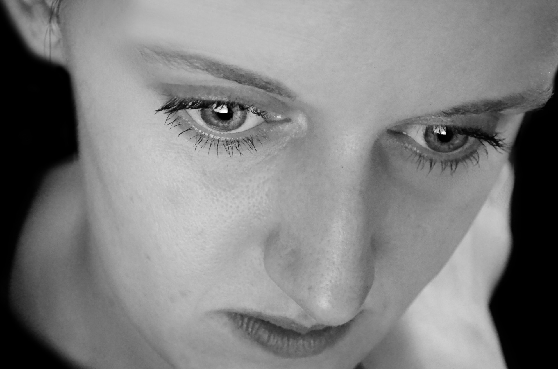 sad, indoors, caucasian Ethnicity, females, emotion, one Person, wife, black, headshot, white, feeling, beauty, human eye, eyebrow, 1080P, looking at camera, HD Wallpaper