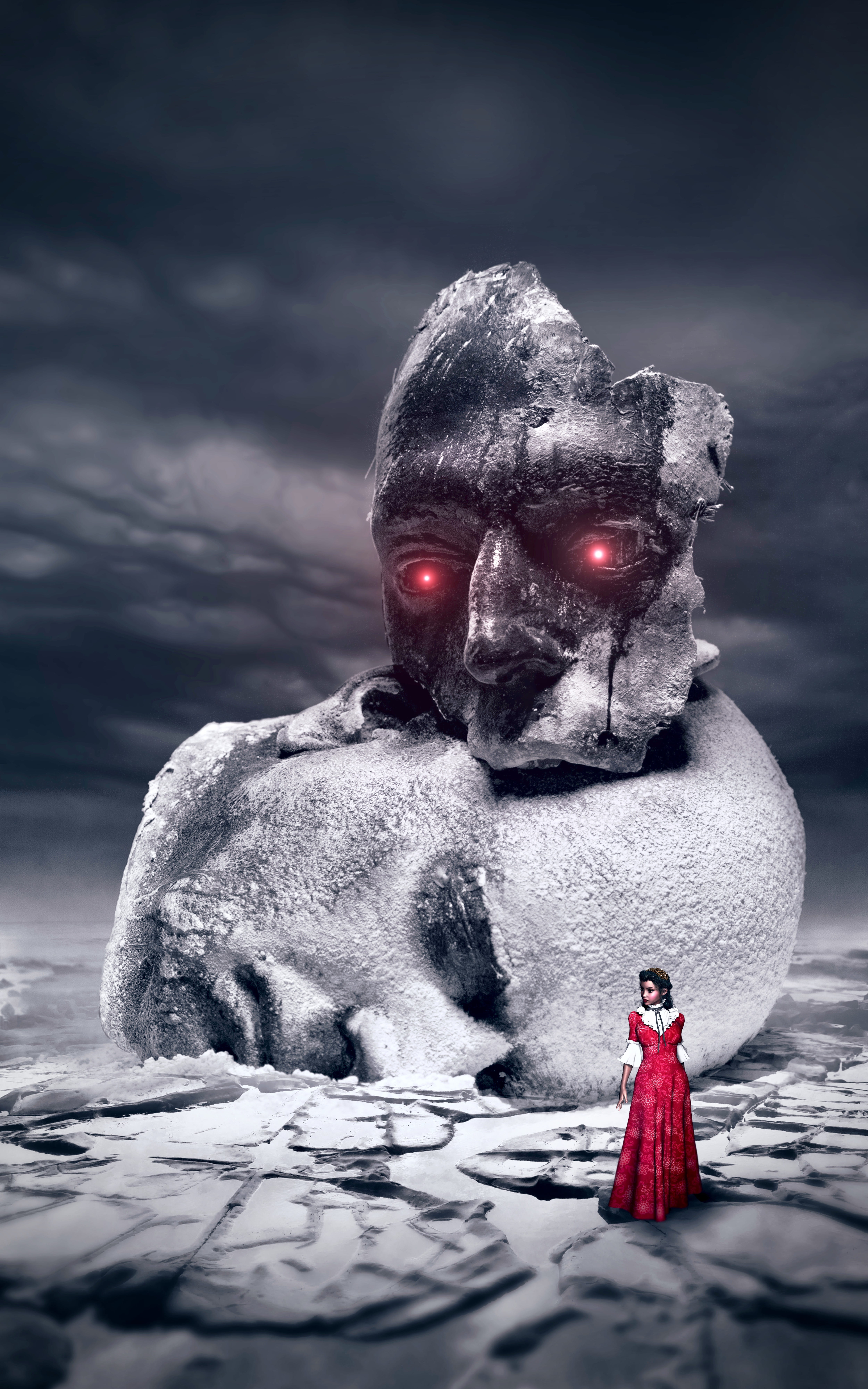 selective focus, fantasy, sculpture, nature, cold temperature, dream, face, digital composite, girl, book cover, female, 8K, male likeness, no people, Phone HD Wallpaper