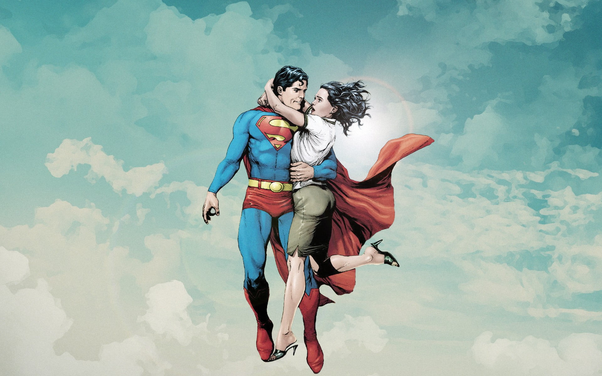 full length, artwork, young adult, painting, casual clothing, couple - relationship, Superman, comic art, outdoors, carrying, girl, positive emotion, heterosexual couple, HD Wallpaper