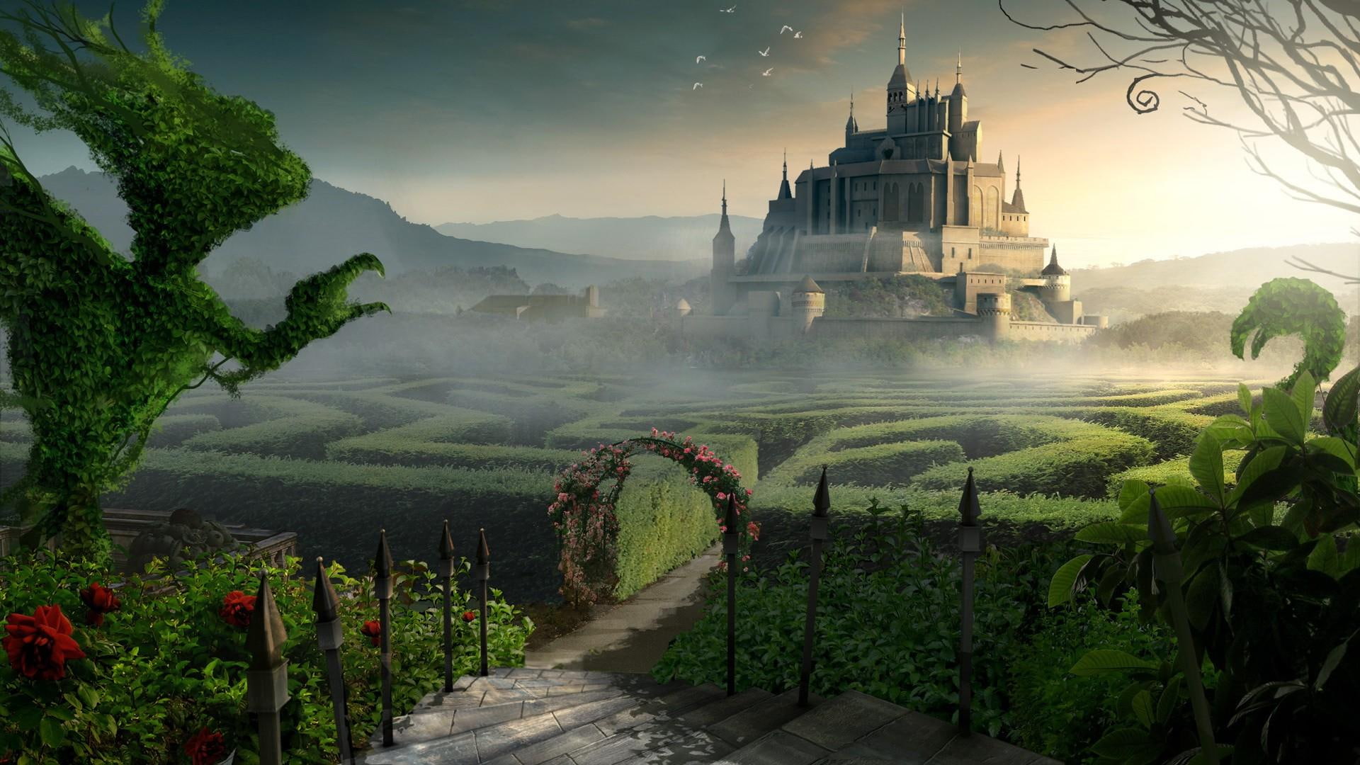illustration, maze, alice, scenic, game, 1080P, labyrinth, wonderl, games, castle, HD Wallpaper