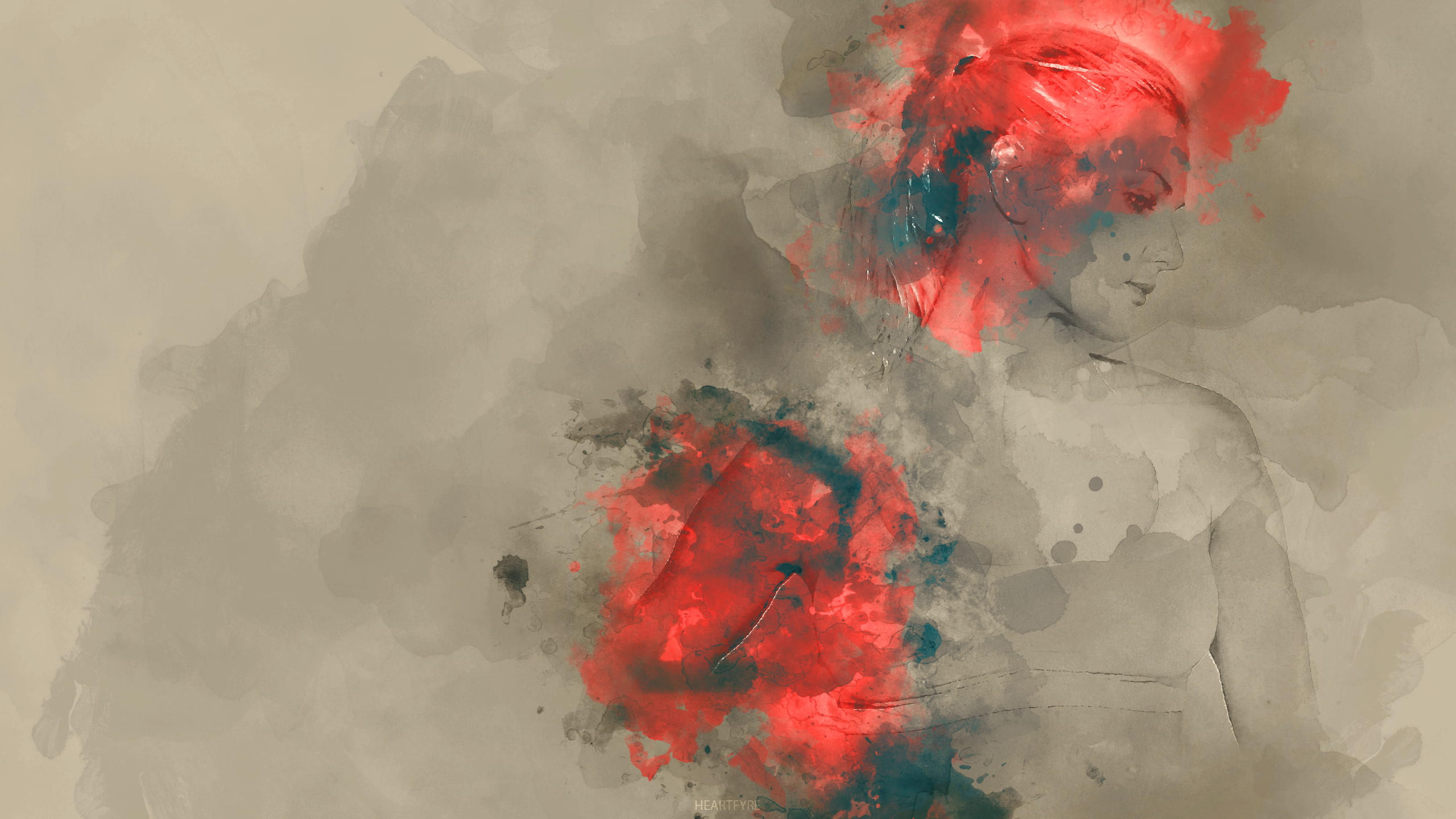 watercolor, portrait, beige, red, beige background, 2K, HD Wallpaper
