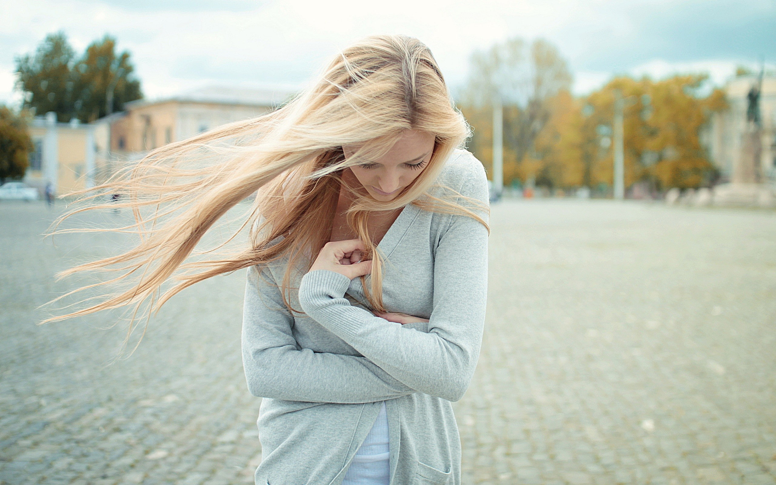 s, loose, hd, 2K, women, photography, gray, cardigan, HD Wallpaper