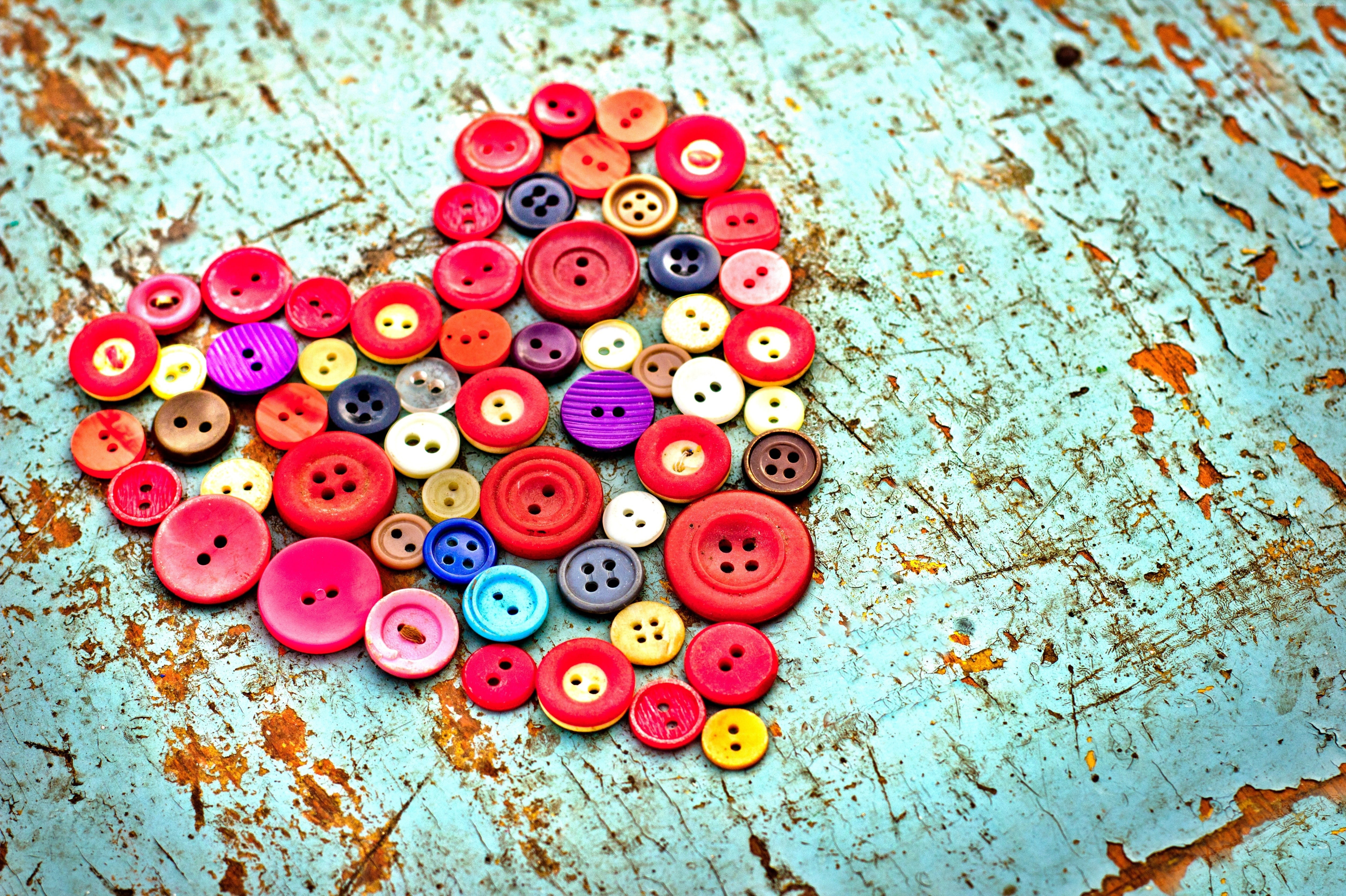 holiday, gift, 4K, handmade, Valentines Day, love, February 14, buttons, heart, HD Wallpaper