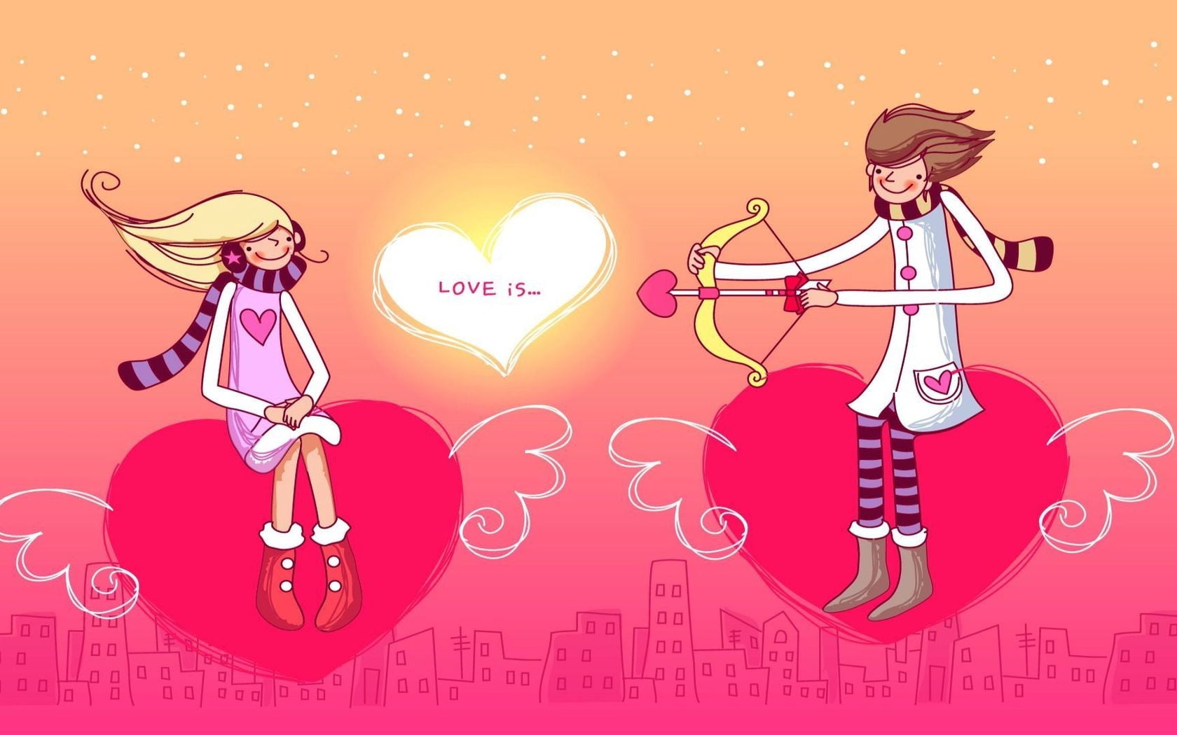 couple - Relationship, bow, sun, arrow, happiness, red, adult, art, design, music, teenager, emotion, heart Shape, vector, holiday, romance, valentines Day - Holiday, HD Wallpaper