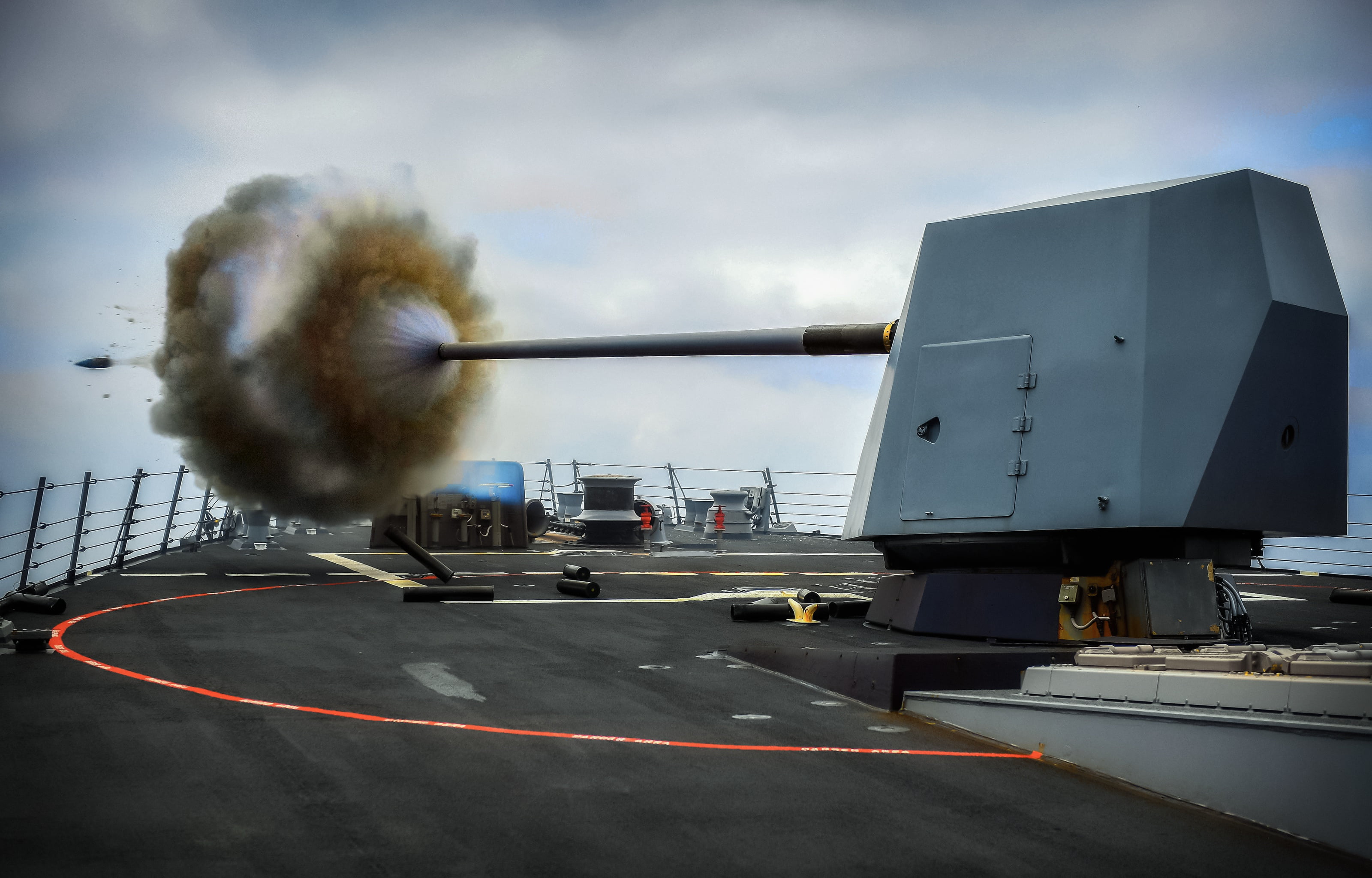 shell, shot, artillery, very hot powder gases, 2K, deck, gun, sleeve, ship, flash, HD Wallpaper