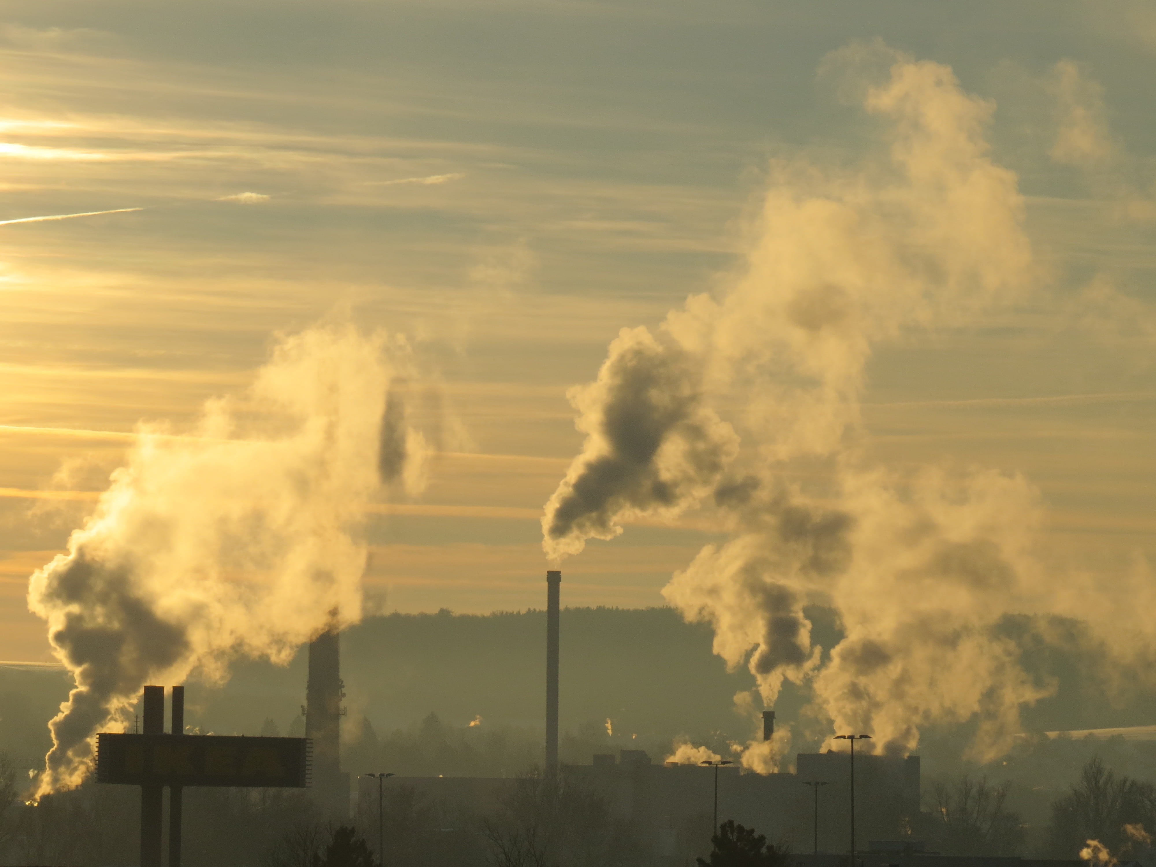 chimney, sky, smog, cloud - sky, nature, industrial plant, emitting, environment, hours, smoke, environmental damage, environmental protection, golden, HD Wallpaper