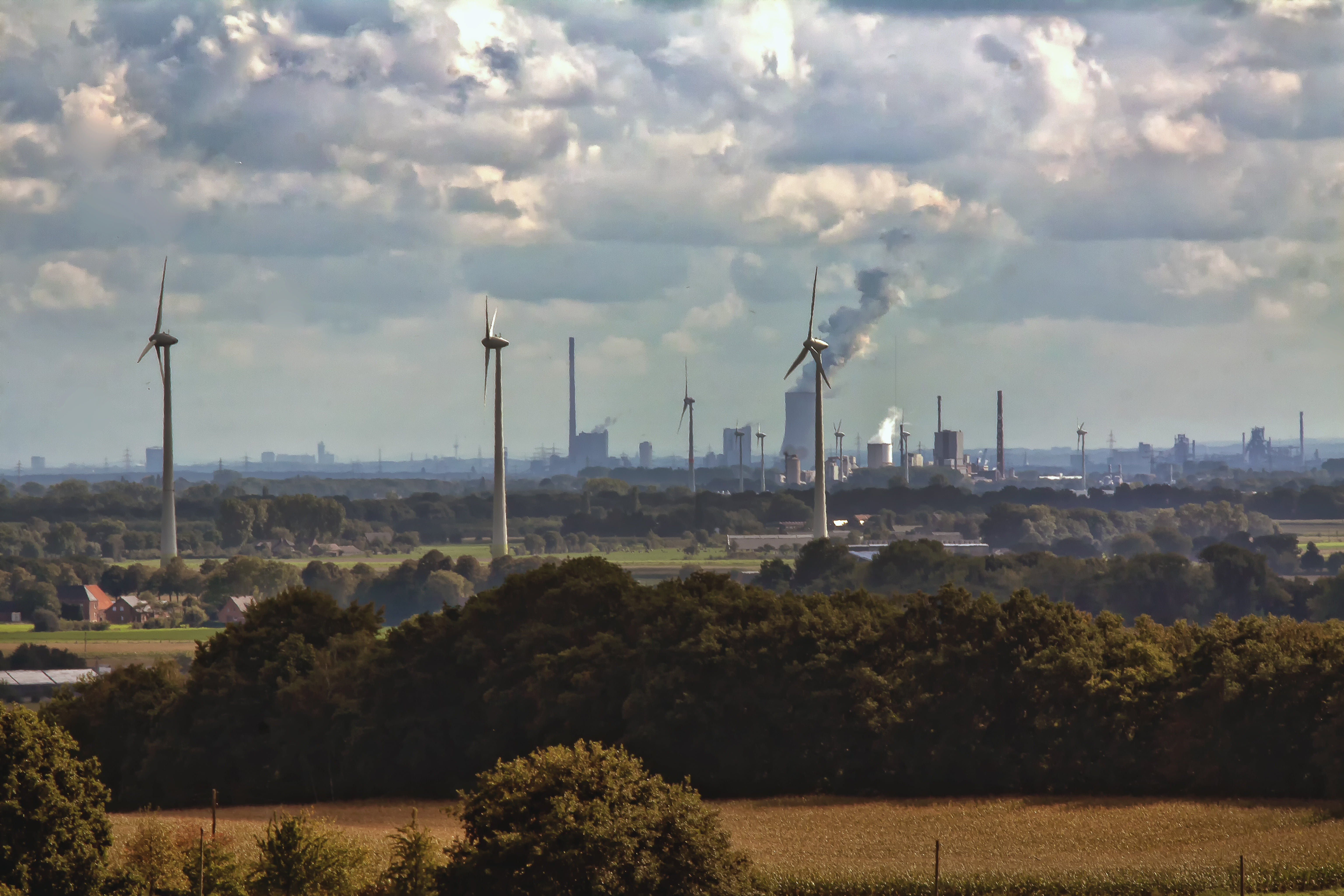 architecture, exhaust gases, conveyor system, outdoors, built structure, pollution, air pollution, wind power, three, white, renewable energy, wind Turbine, HD Wallpaper