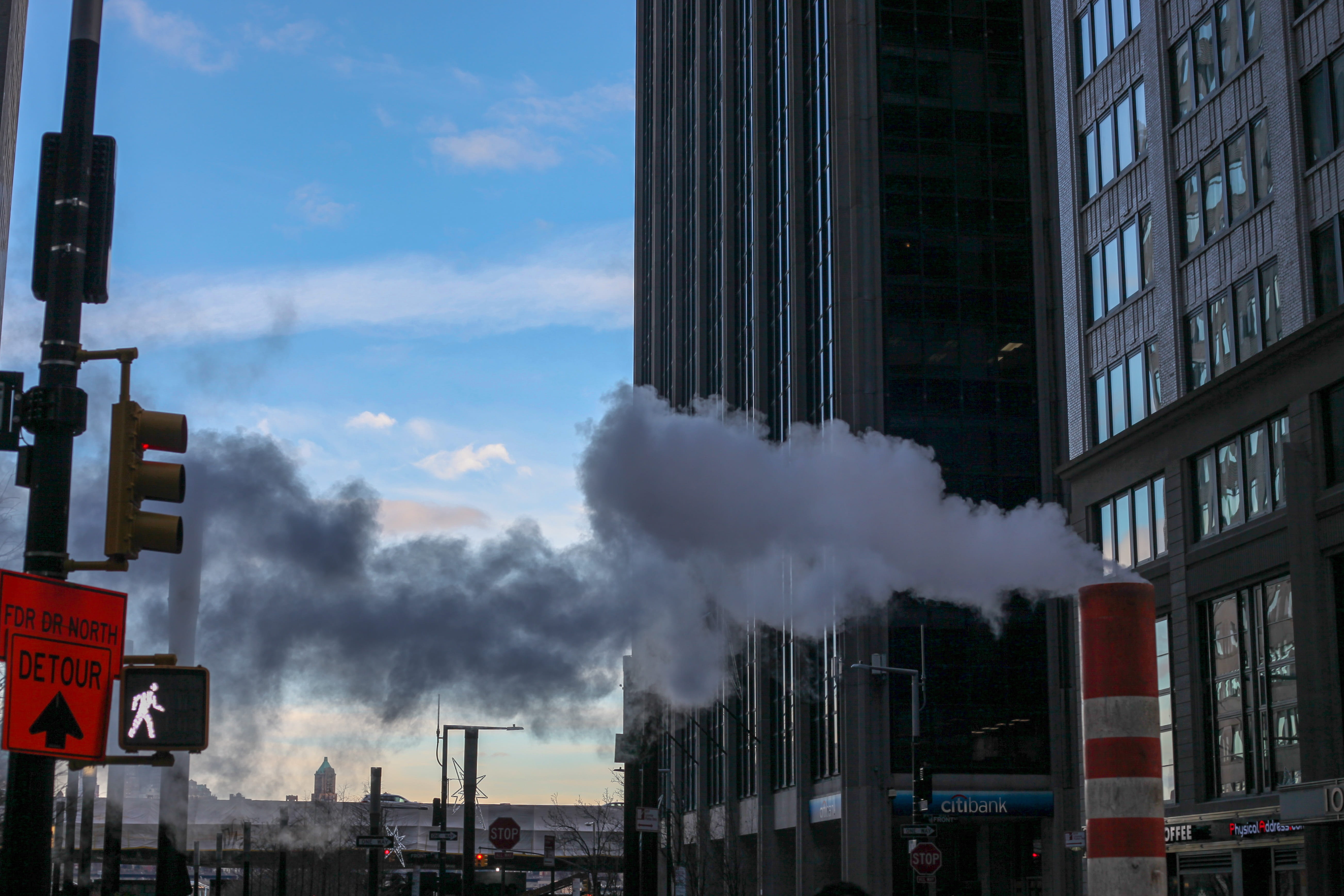 communication, office building exterior, no people, new york, built structure, cloud - sky, building exterior, emitting, steam, environmental issues, air pollution, HD Wallpaper