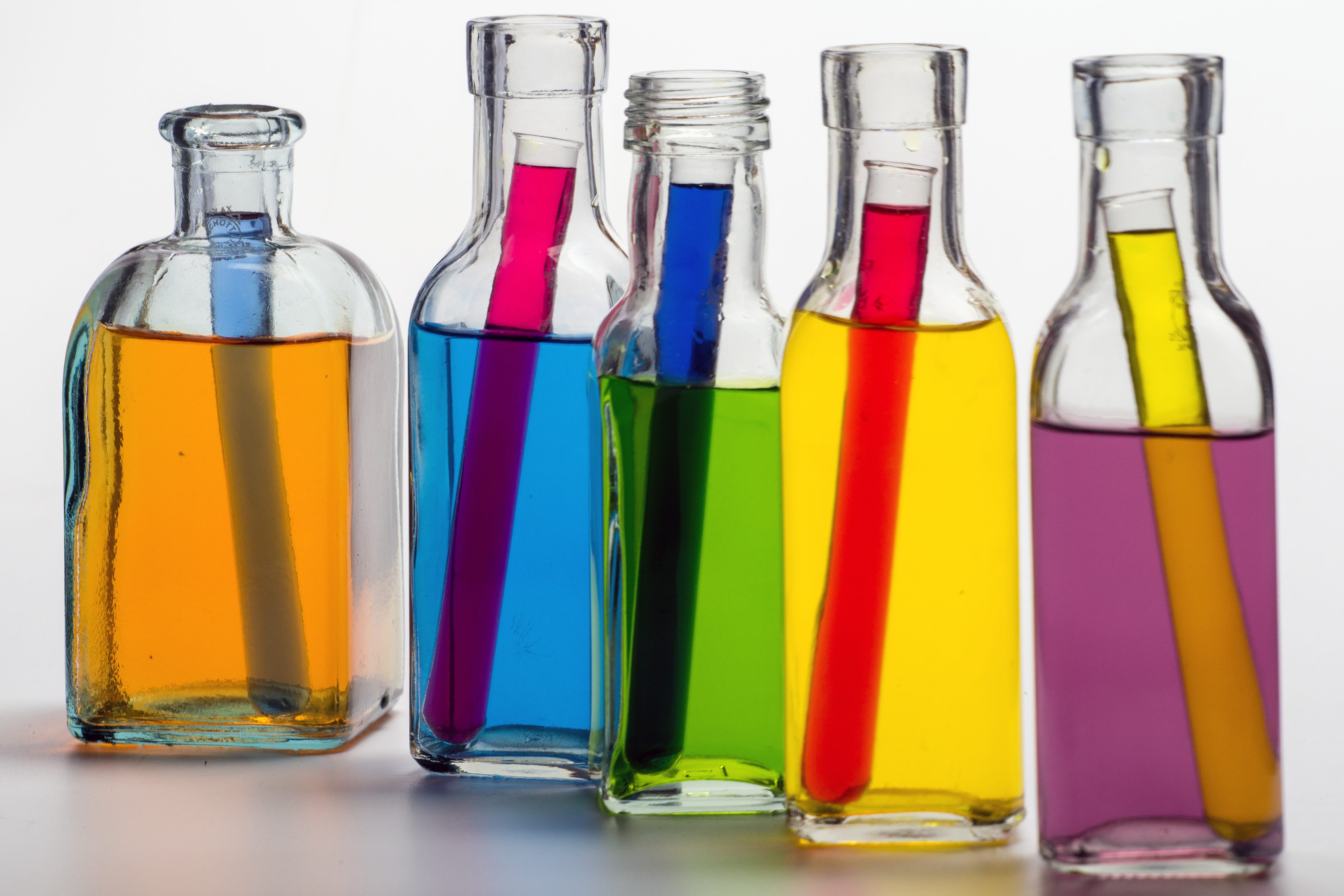 Color, transparent, indoors, five, choice, filled, yellow, studio shot, test tubes, variation, cut out, colored water, no People, glass, group, food and drink, HD Wallpaper